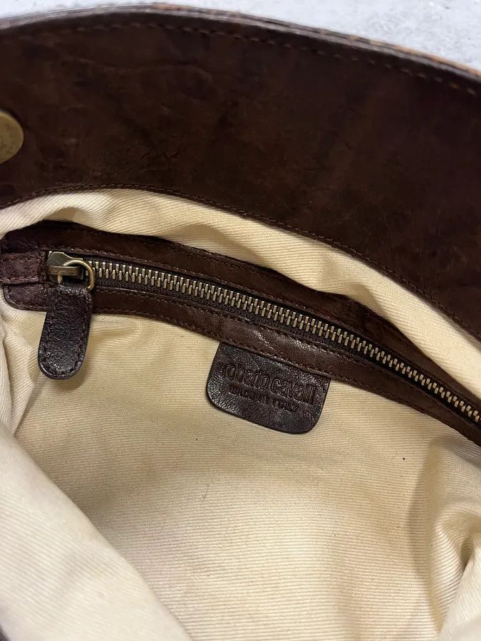 Designer × Roberto Cavalli × Vintage 2000s Roberto Cavalli Grain Brown Leather Fringe Shoulder Bag Size ONE SIZE - 9 Thumbnail