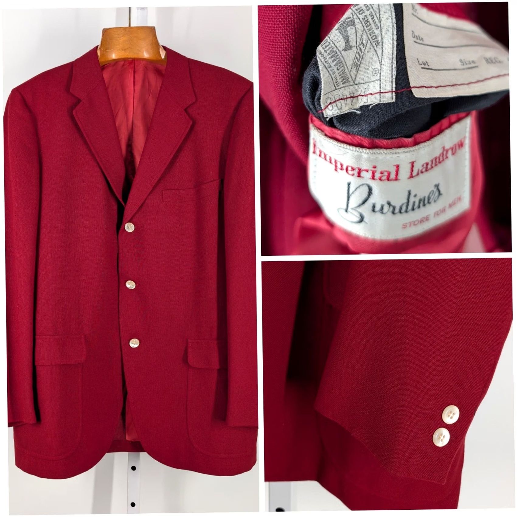 Imperial Burdi ne's 60s Imperial Landrow Red Maroon Wool Sport Coat Blazer Men's 42R VTG Burdine's 1960s Mod GoGo Shirt? Size 42R - 2 Thumbnail