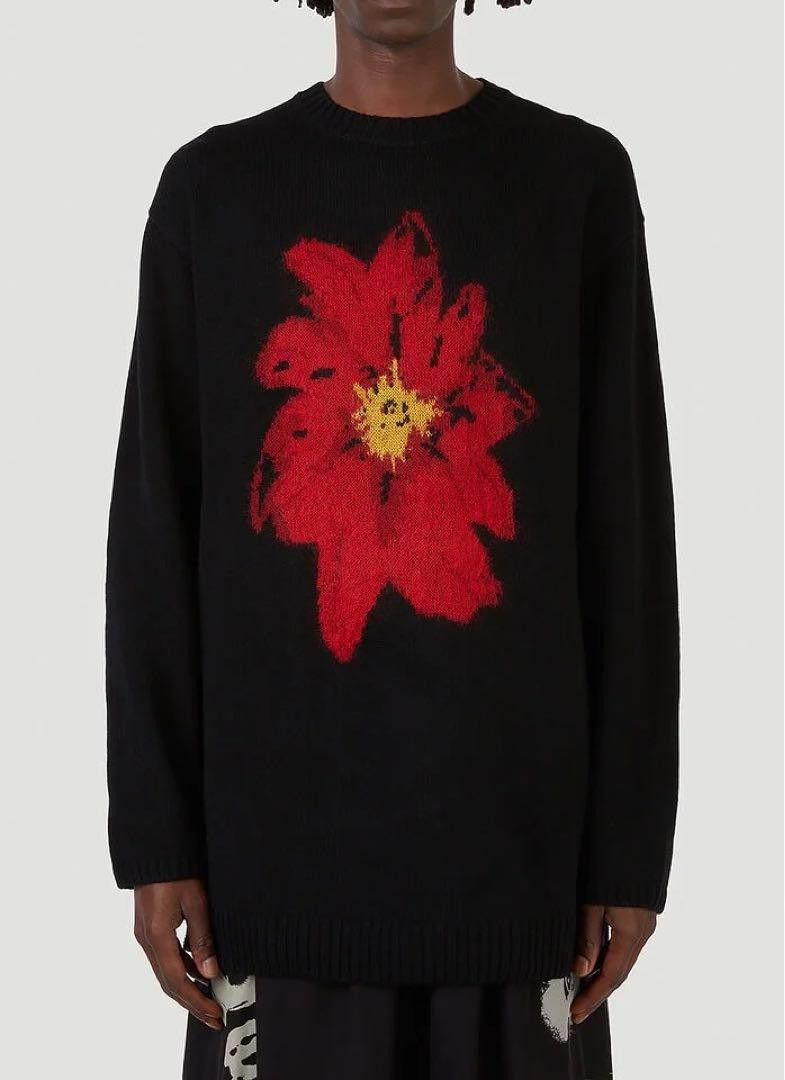 Red Supreme Flower Sweater Black Sweater Yohji Yamamoto Supreme