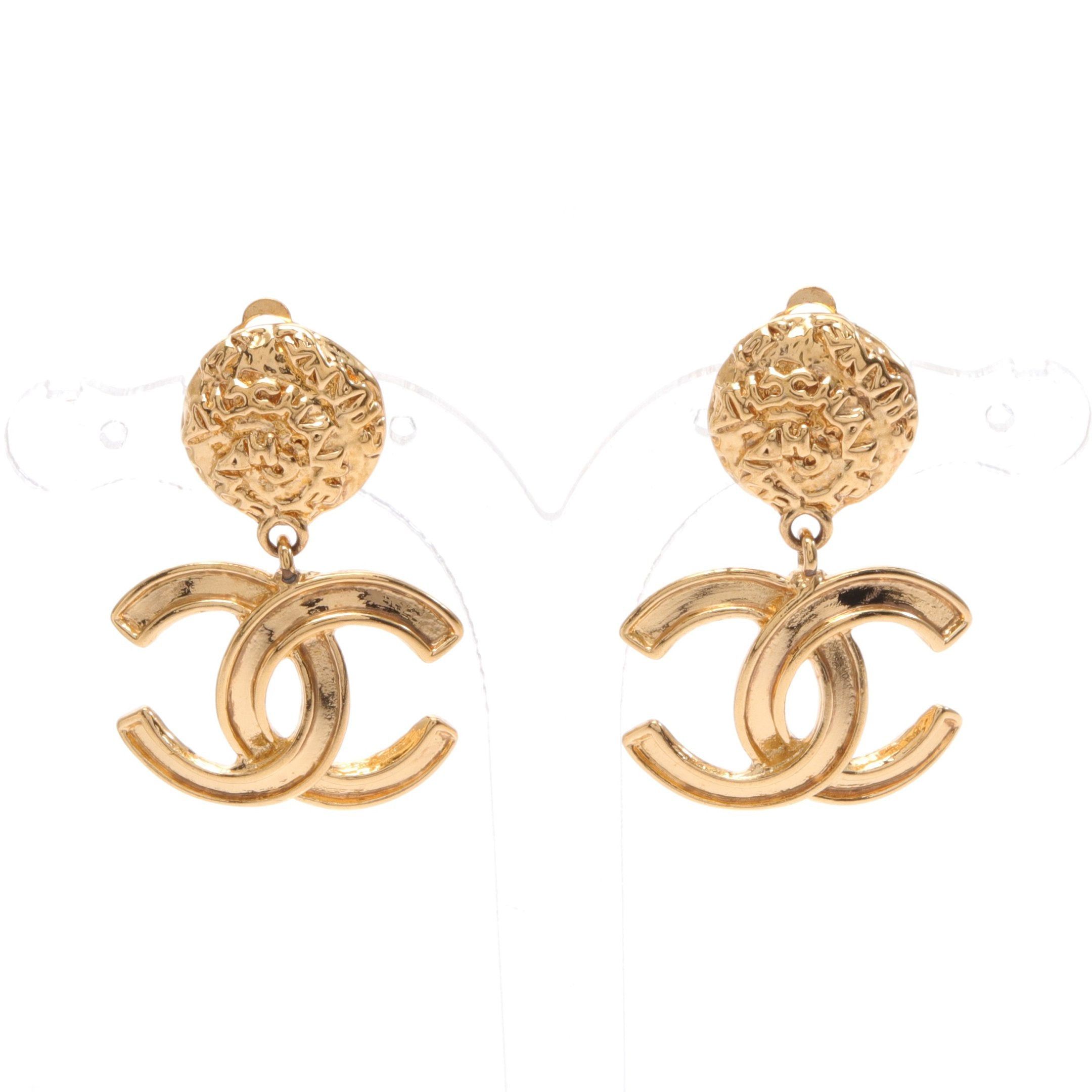 image of Chanel Coco Mark Earrings Gp Gold 95A, Women's