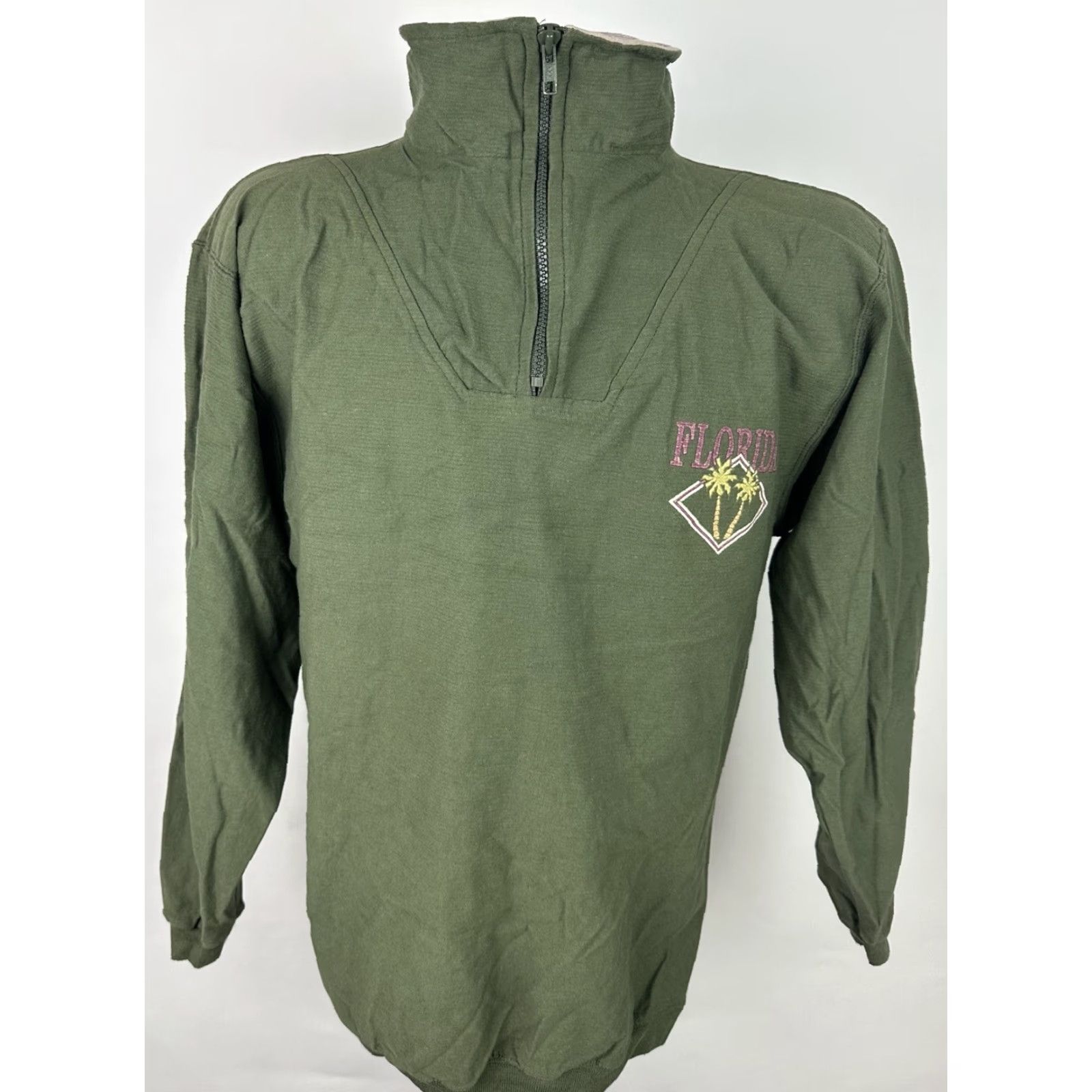 Vintage VINTAGE Oneita Sweatshirt 1/4 Zip Pullover M Adults Green Olive 90s Slim Fit Knit Cotton Size US M / EU 48-50 / 2 - 3 Thumbnail