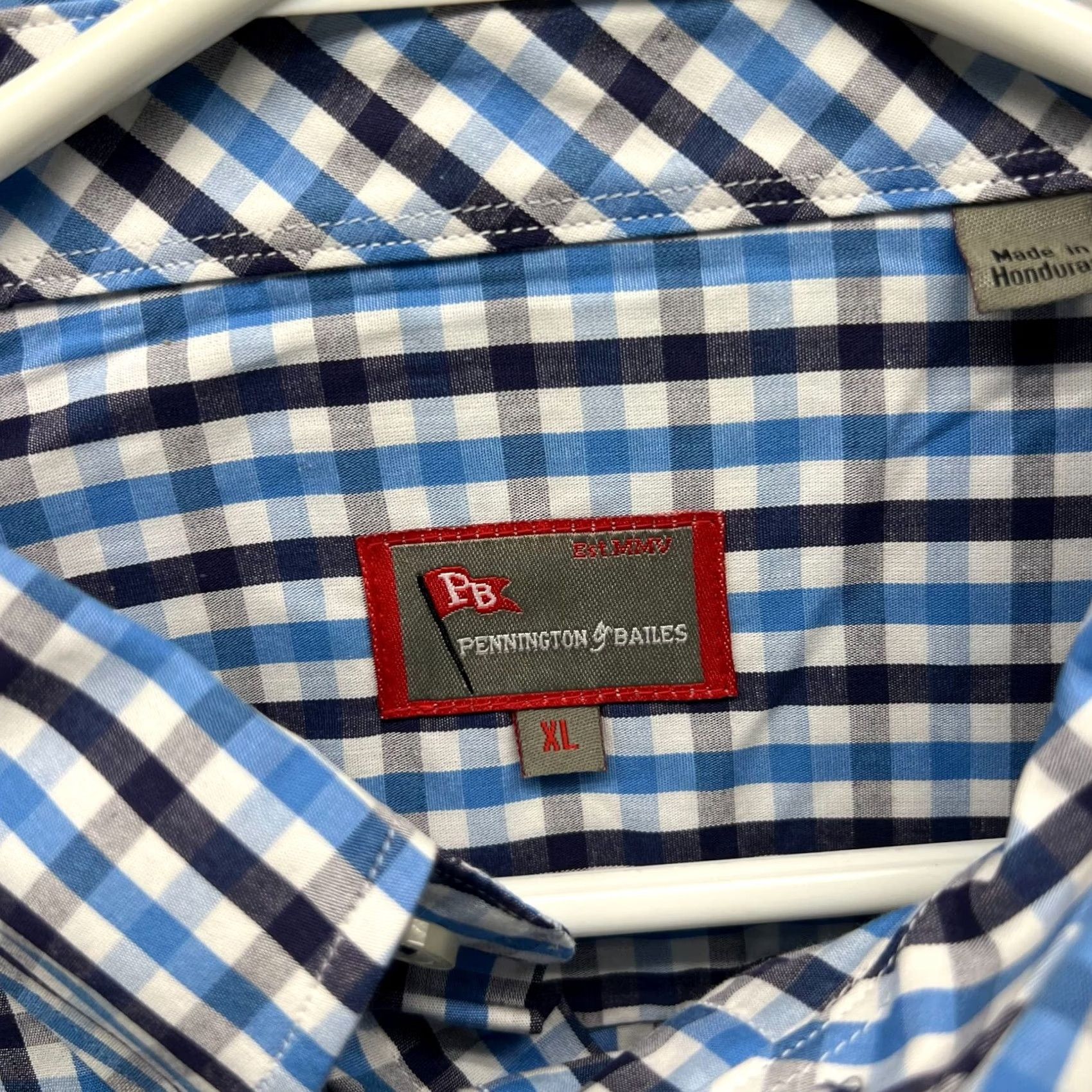 Vintage Pennington Bailes Shirt Men XL Check Blue Plaid Button Down Dress Shirt XL Size 46R - 6 Thumbnail