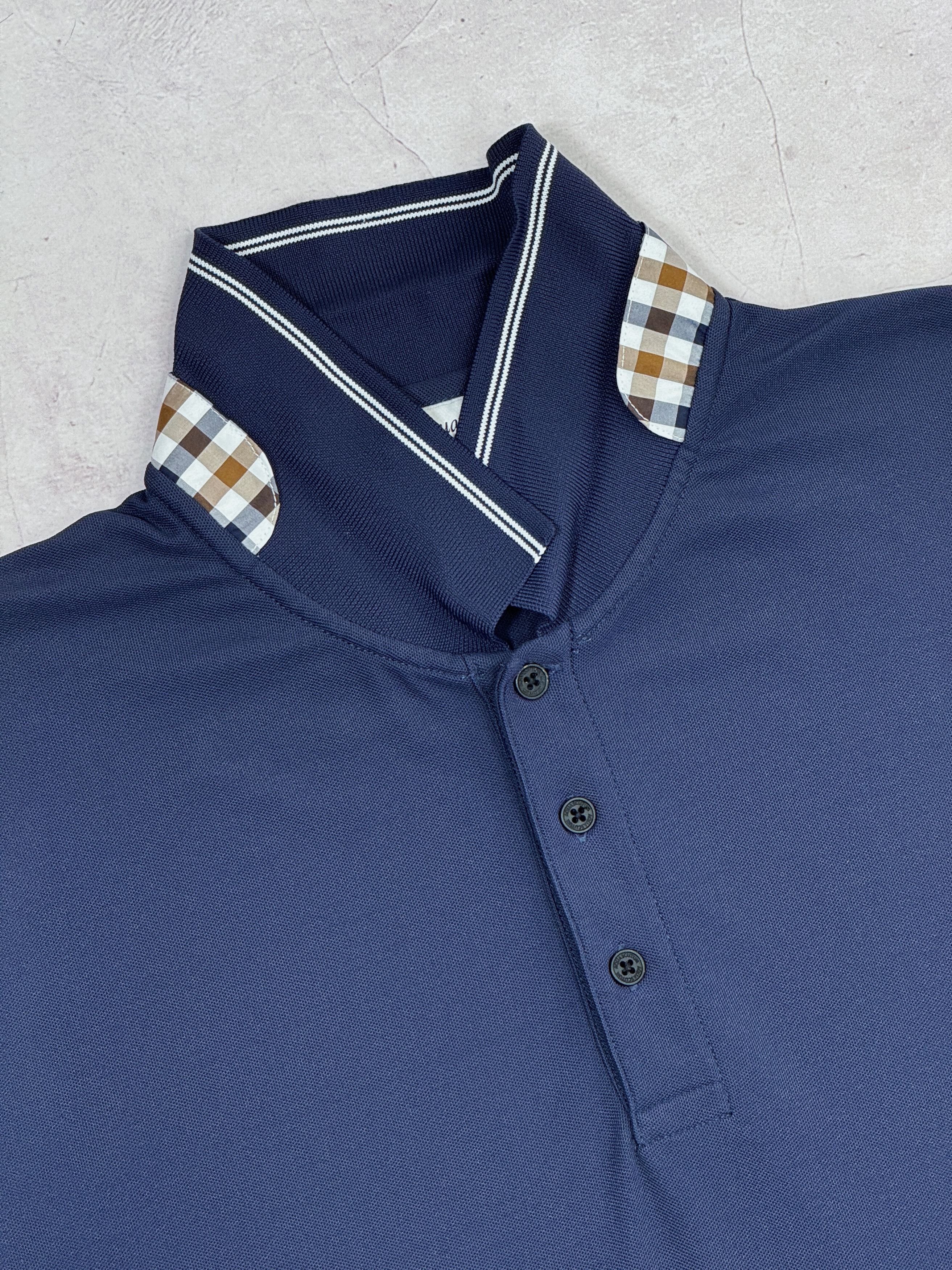 Aquascutum Aquascutum London Polo T-Shirt Dark Blue & Chek Collar Size US L / EU 52-54 / 3 - 4 Thumbnail