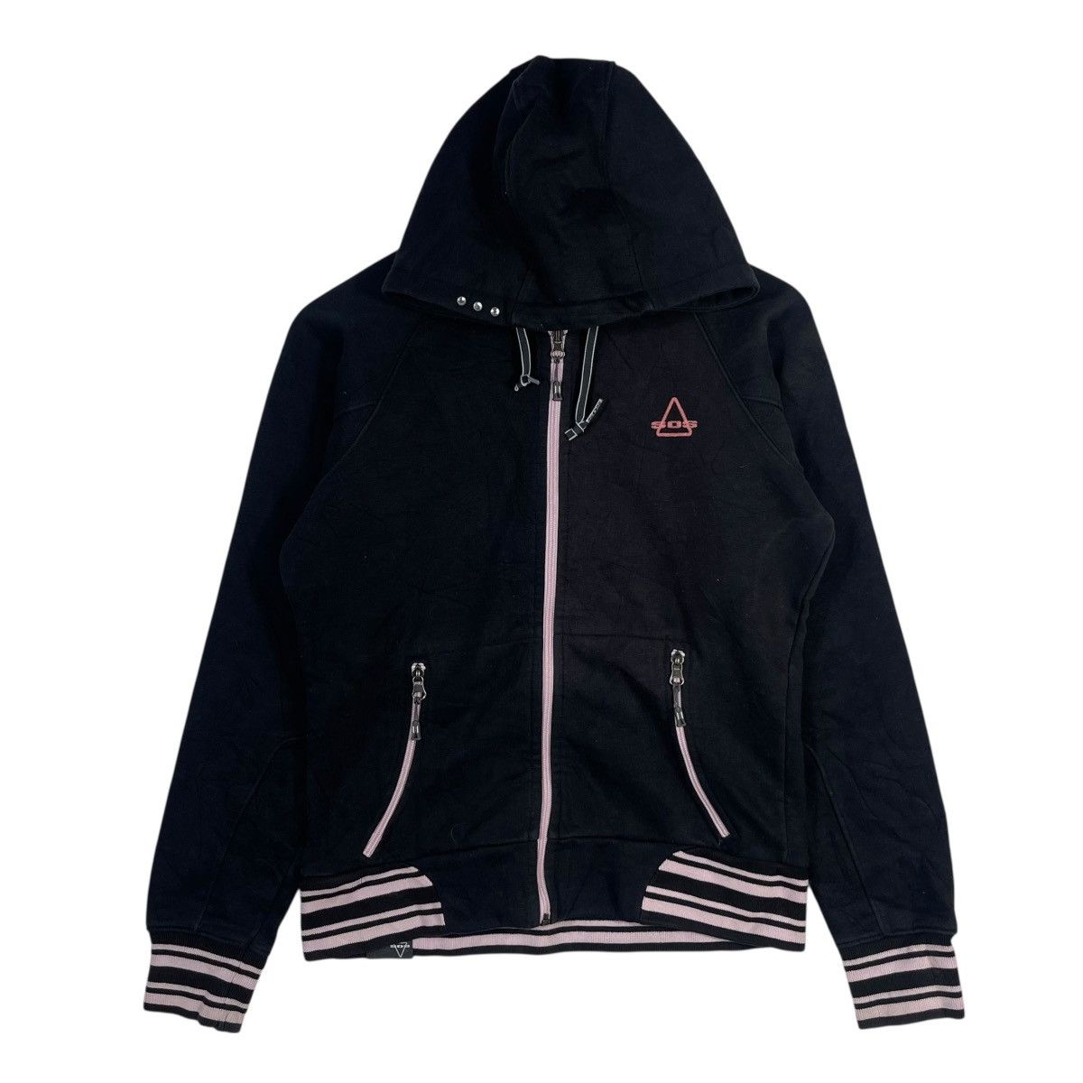 Vintage SOS Skiwear Full Zip Hoodie Jacket Black Pink Fleece Lined Size L / US 10 / IT 46 - 1 Thumbnail