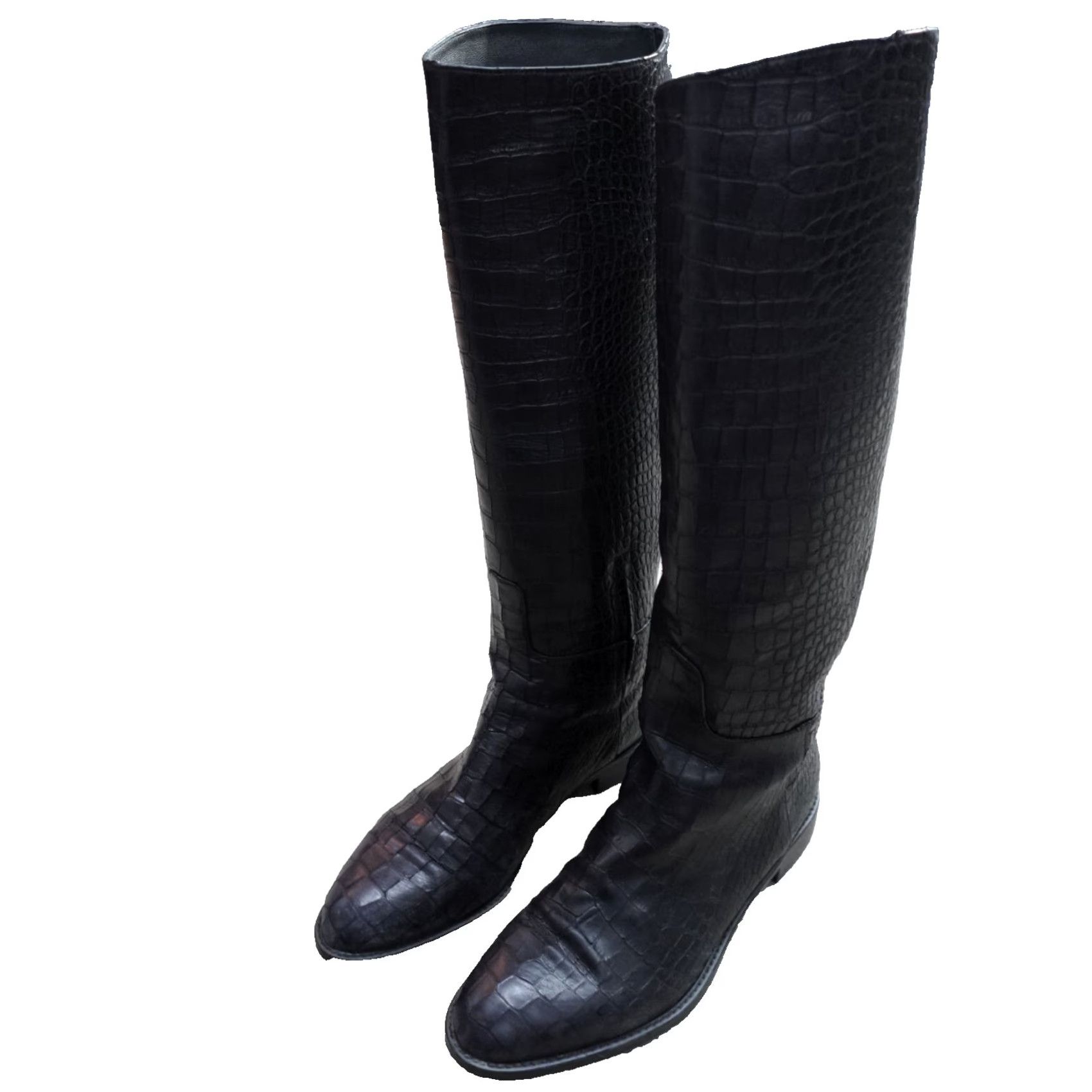 Stuart Weitzman Stuart Weitzman Boots 7.5 Black Crocodile Embossed Equestrian Over the Knee Riding Boot Womens 7.5 Black Leather Synthetic Outsole Fall Winter Size US 8 / IT 38 - 2 Thumbnail