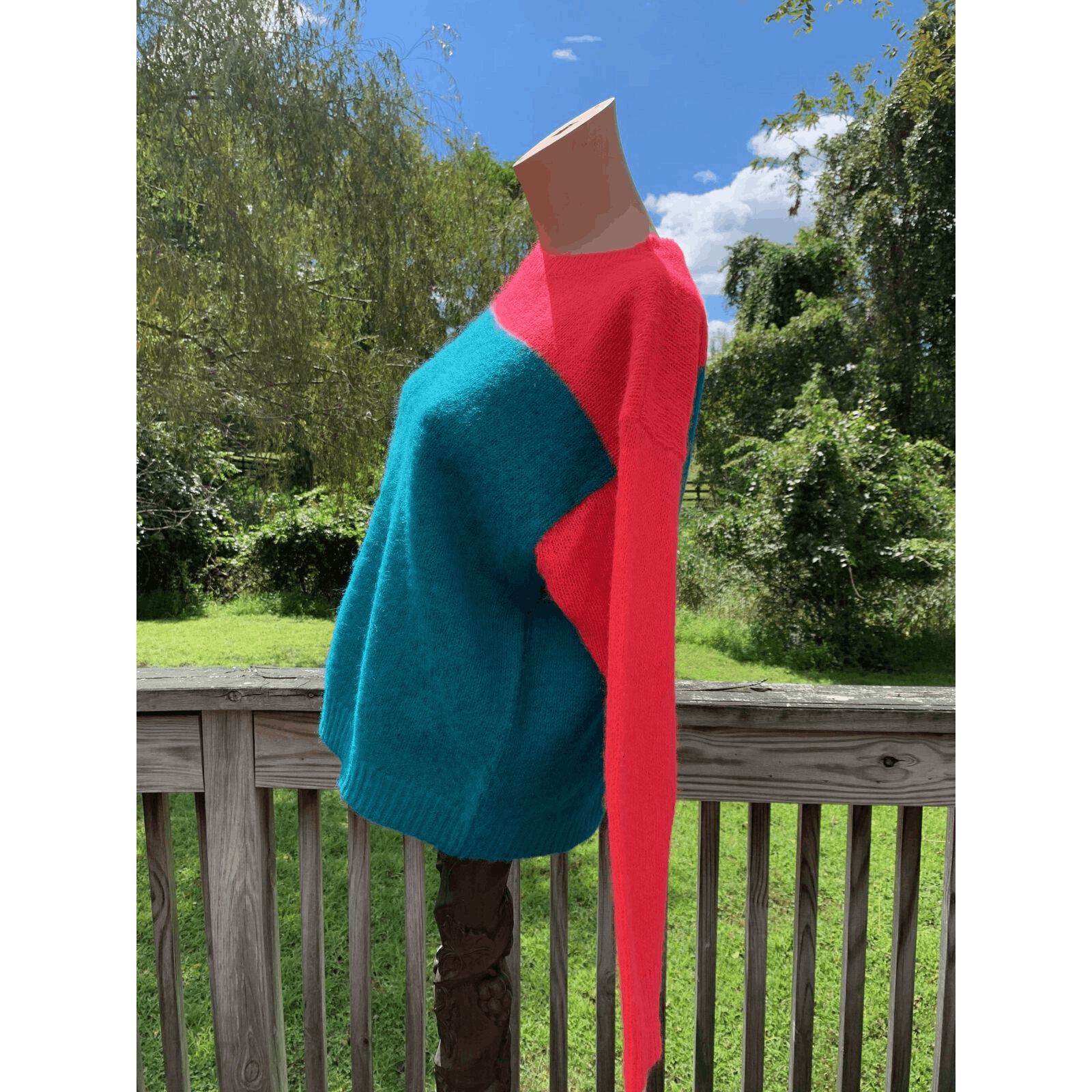 Stephen Sprouse Vtg 1980s STEPHEN SPROUSE Colorblock Red Blue Mohair Sweater Size L / US 10 / IT 46 - 4 Thumbnail