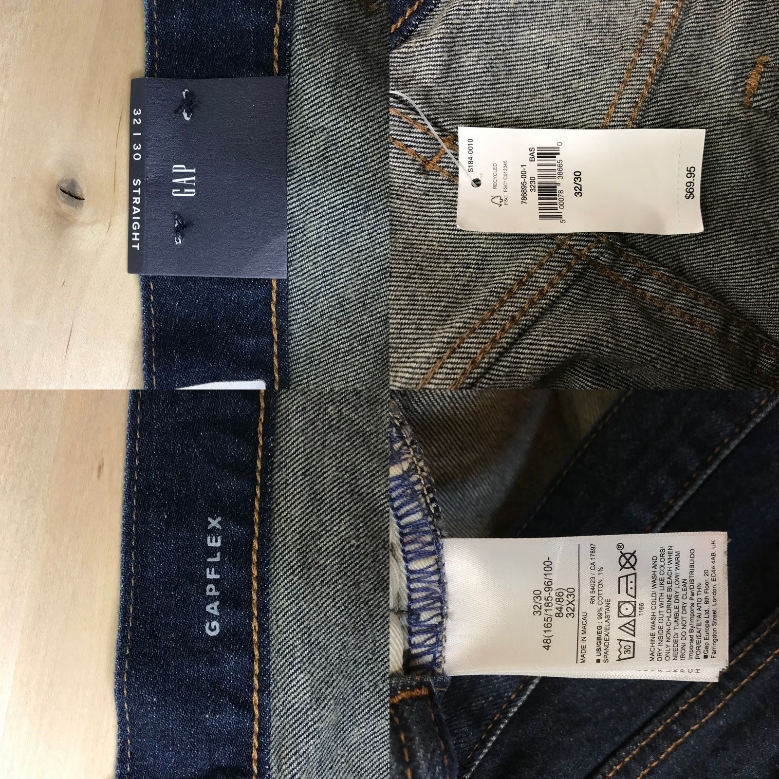 Gap Gap Jeans Dark Wash Indigo 32x30 Straight Leg 5-Pocket Denim Mid Rise Regular Mens With Tags Size US 32 / EU 48 - 8 Thumbnail