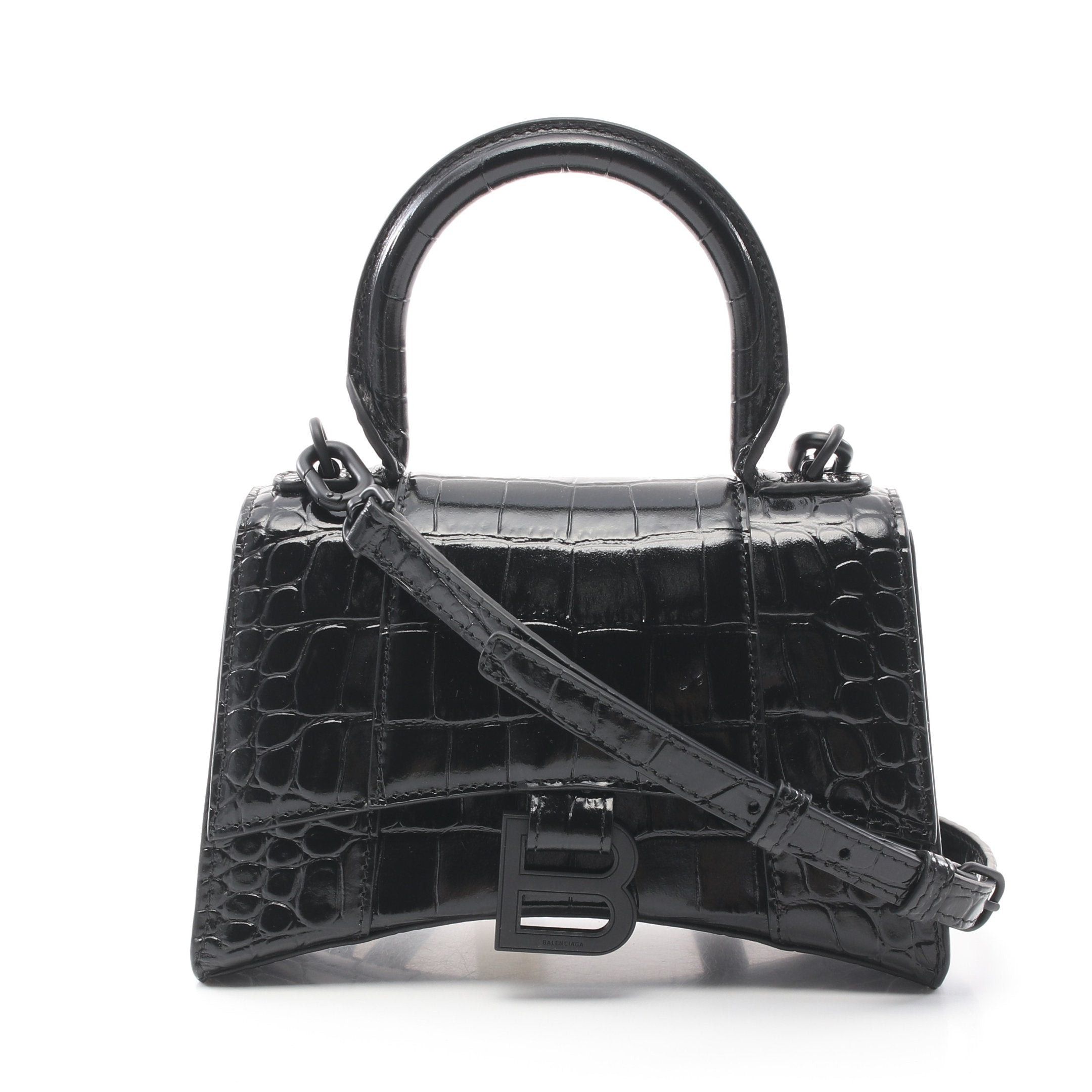Balenciaga Balenciaga Hourglass Xs Hour Glass Handbag Leather Black Croc Embossed Size ONE SIZE - 1 Thumbnail