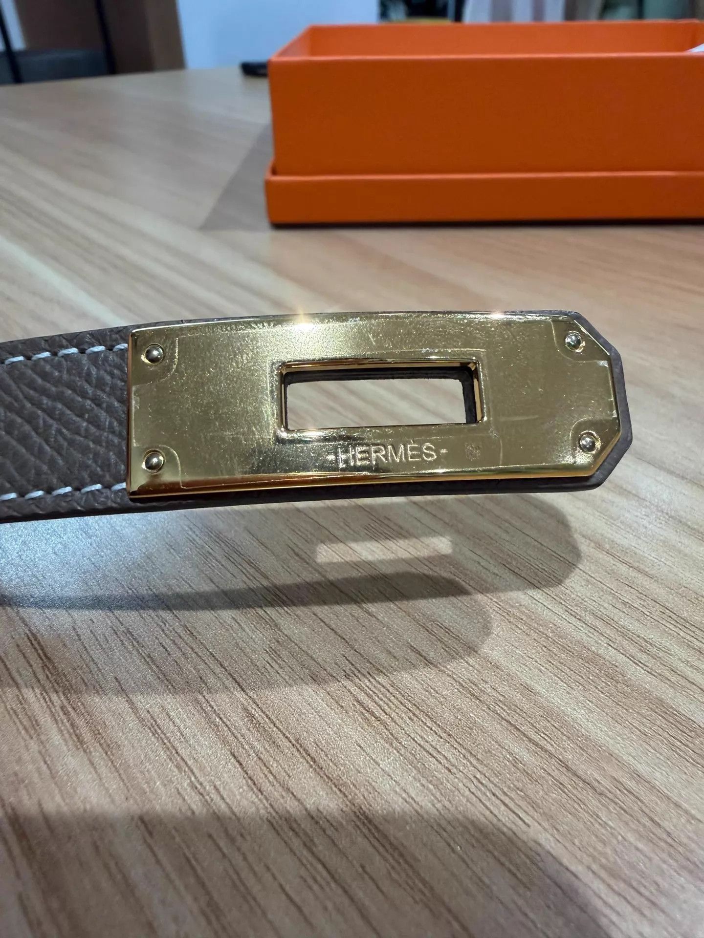 Hermes Hermes Kelly Belt Elephant Grey Gold Buckle W New Size ONE SIZE - 3 Thumbnail