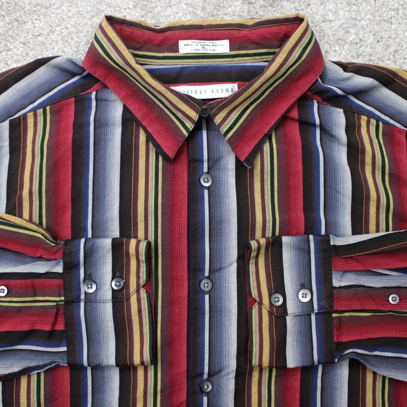 Geoffrey Beene Geoffrey Beene Shirt Mens XL Red/Gray/Brown Striped 100% Cotton Long Sleeve Size US XL / EU 56 / 4 - 2 Thumbnail