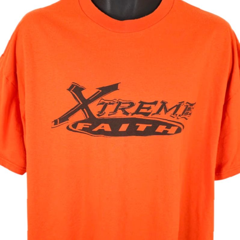 Hanes VINTAGE Hanes T Shirt Mens XL Orange 90s Xtreme Faith Bible Verse Luke Christian Crew Neck Short Sleeve Size US XL / EU 56 / 4 - 2 Thumbnail