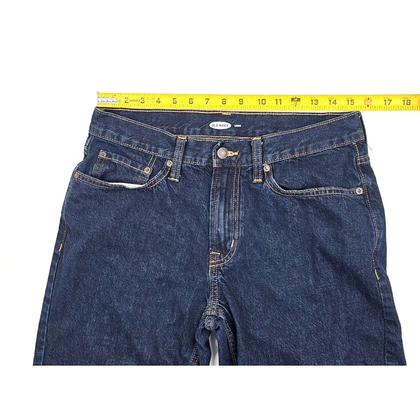 Old Navy Old Navy Dark Wash Loose Fit Straight Leg Jeans 31x34 Men Regular 5-Pocket Denim Cotton Blue EUC 90s Theme Size US 31 - 5 Thumbnail