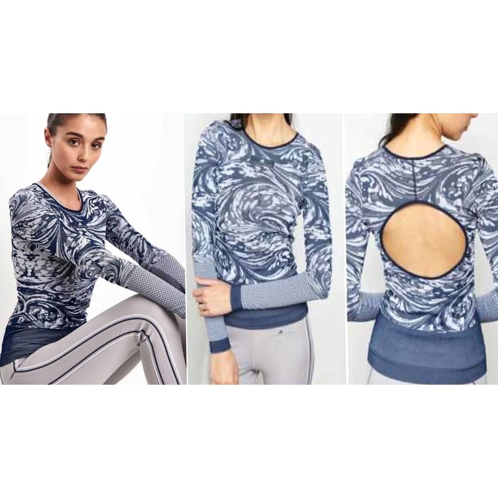 Adidas Adidas Stella McCartney CF4133 Yoga Seamless Tee Collegiate Navy/ White Sz L Size ONE SIZE - 6 Thumbnail