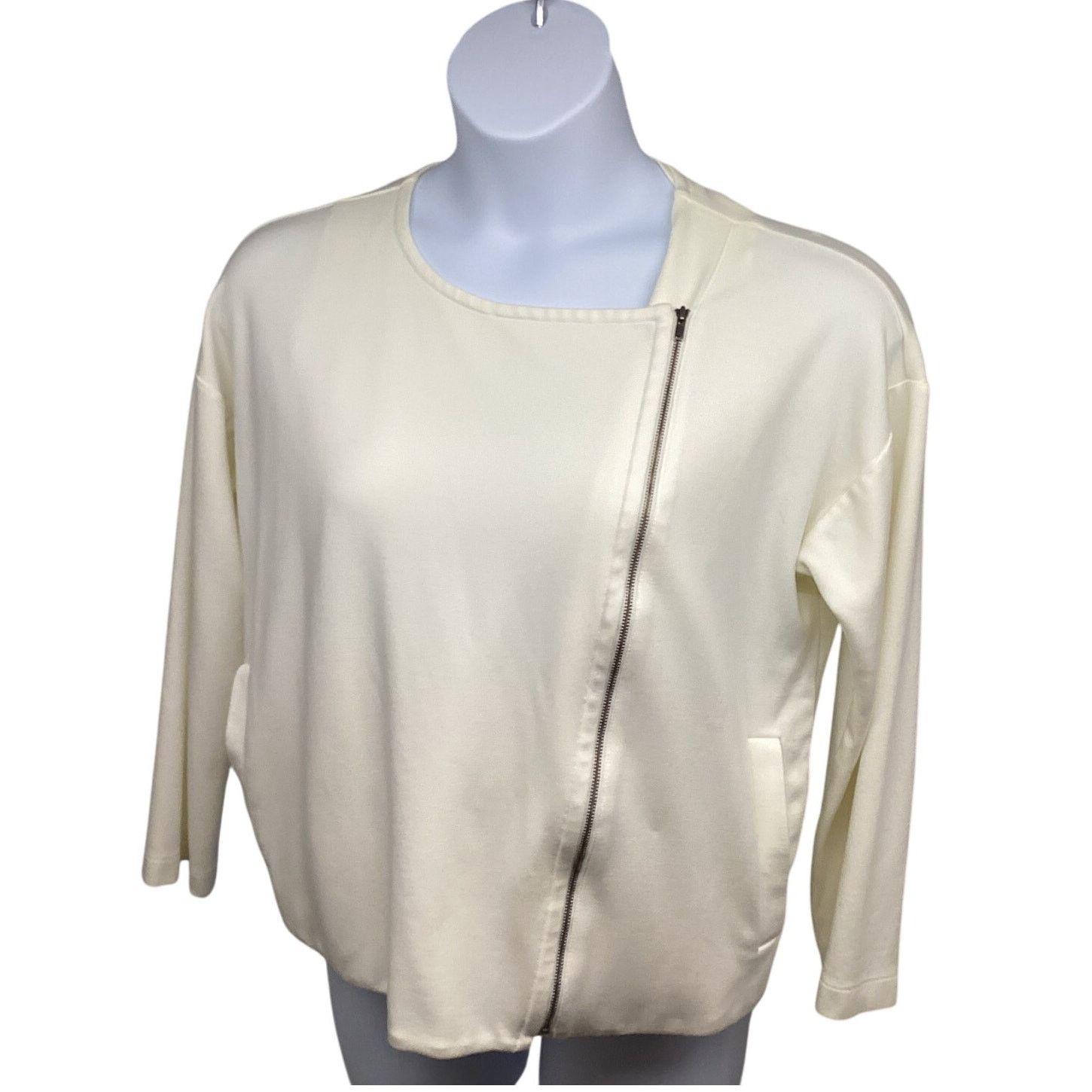 Eileen Fisher Eileen Fisher Beige Zip Short Jacket M Pockets Stretch USA Size M / US 6-8 / IT 42-44 - 3 Thumbnail