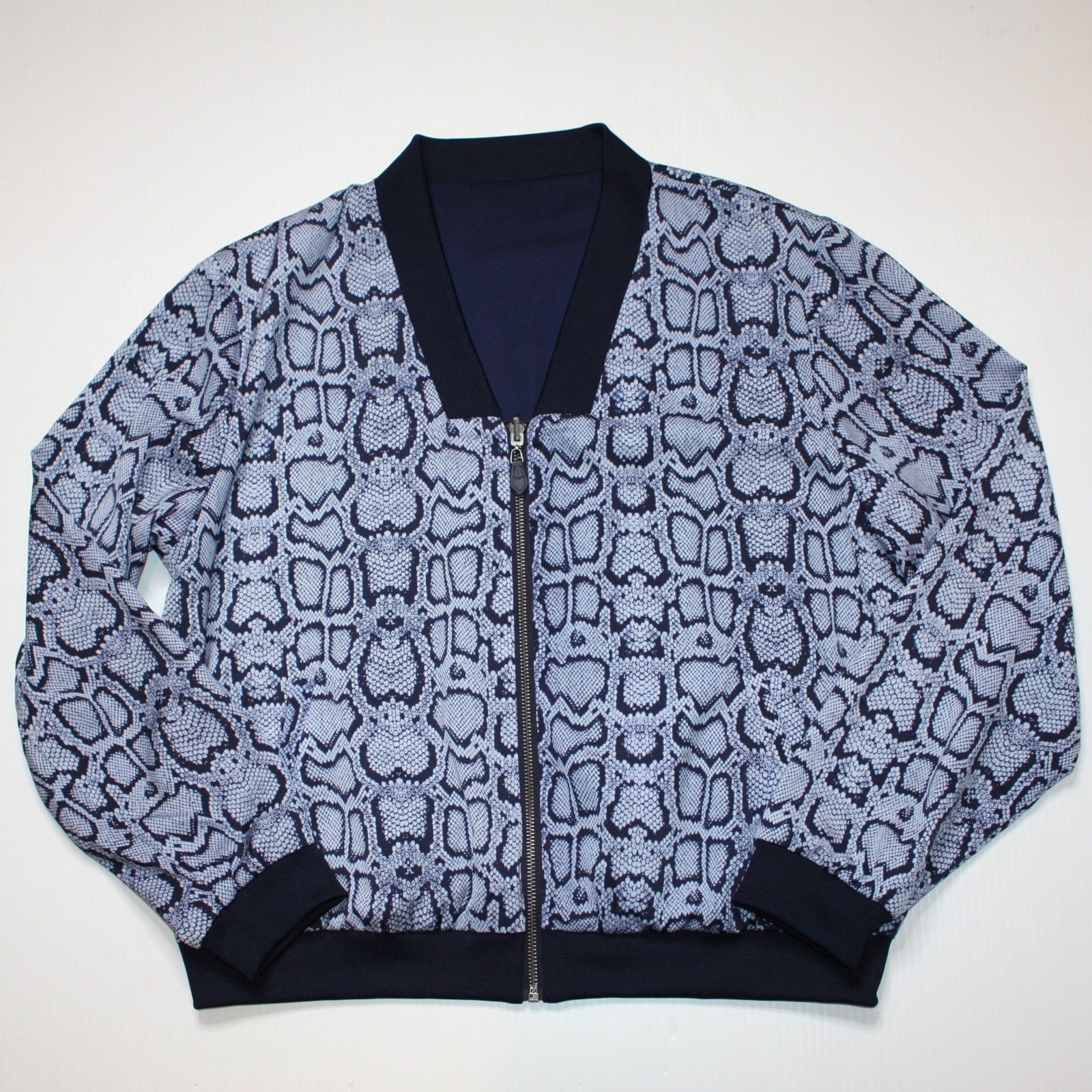 Other Stella & Dot Navy Blue & Python Reversible Bomber Jacket Size L / US 10 / IT 46 - 3 Thumbnail