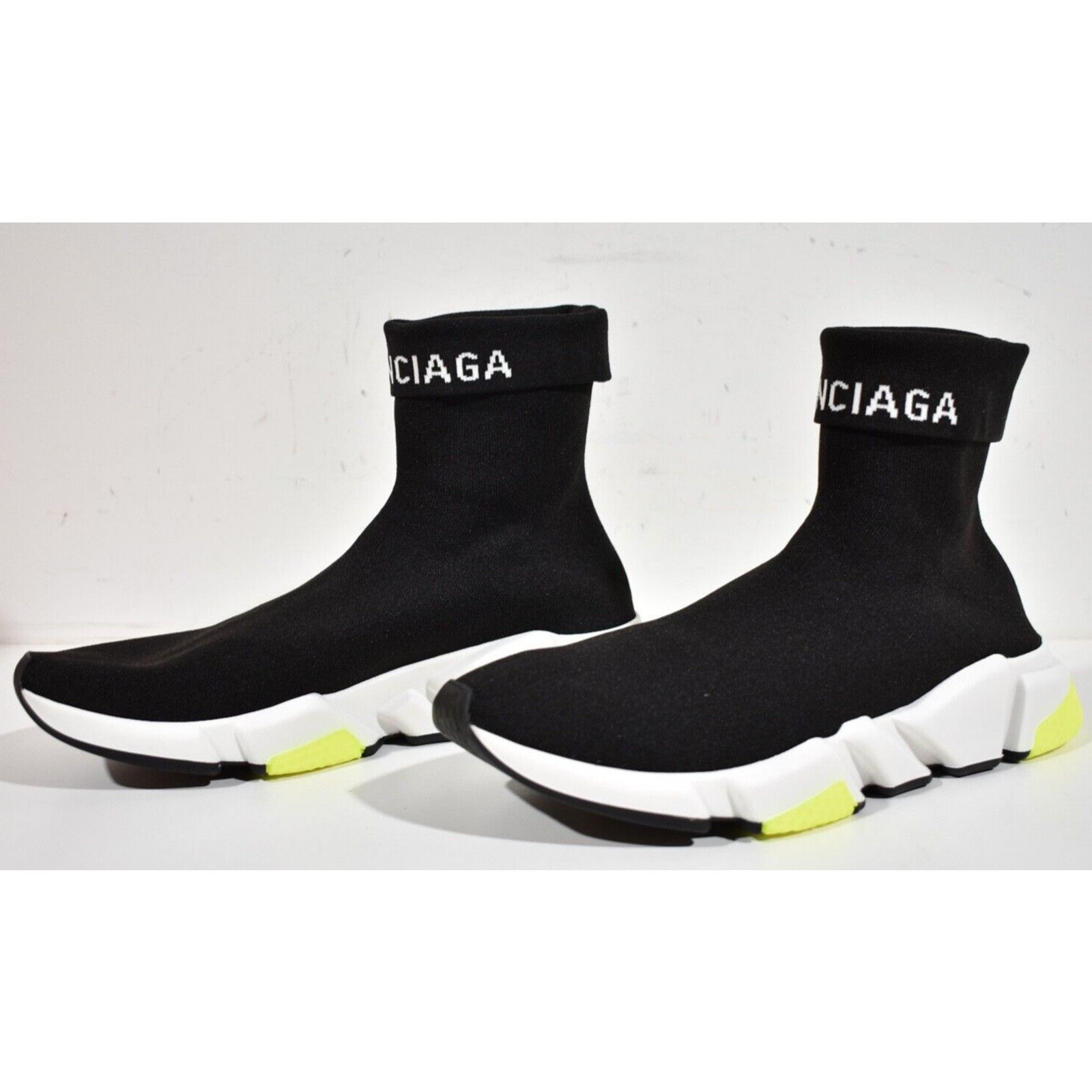 Balenciaga Balenciaga Mens Sock Speed Black White Yellow Logo Size US 10 / EU 43 - 9 Thumbnail