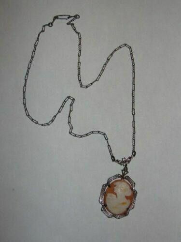 Other Art Deco Silver Necklace Shell Cameo Pendant Woman's Profile Size ONE SIZE - 3 Thumbnail