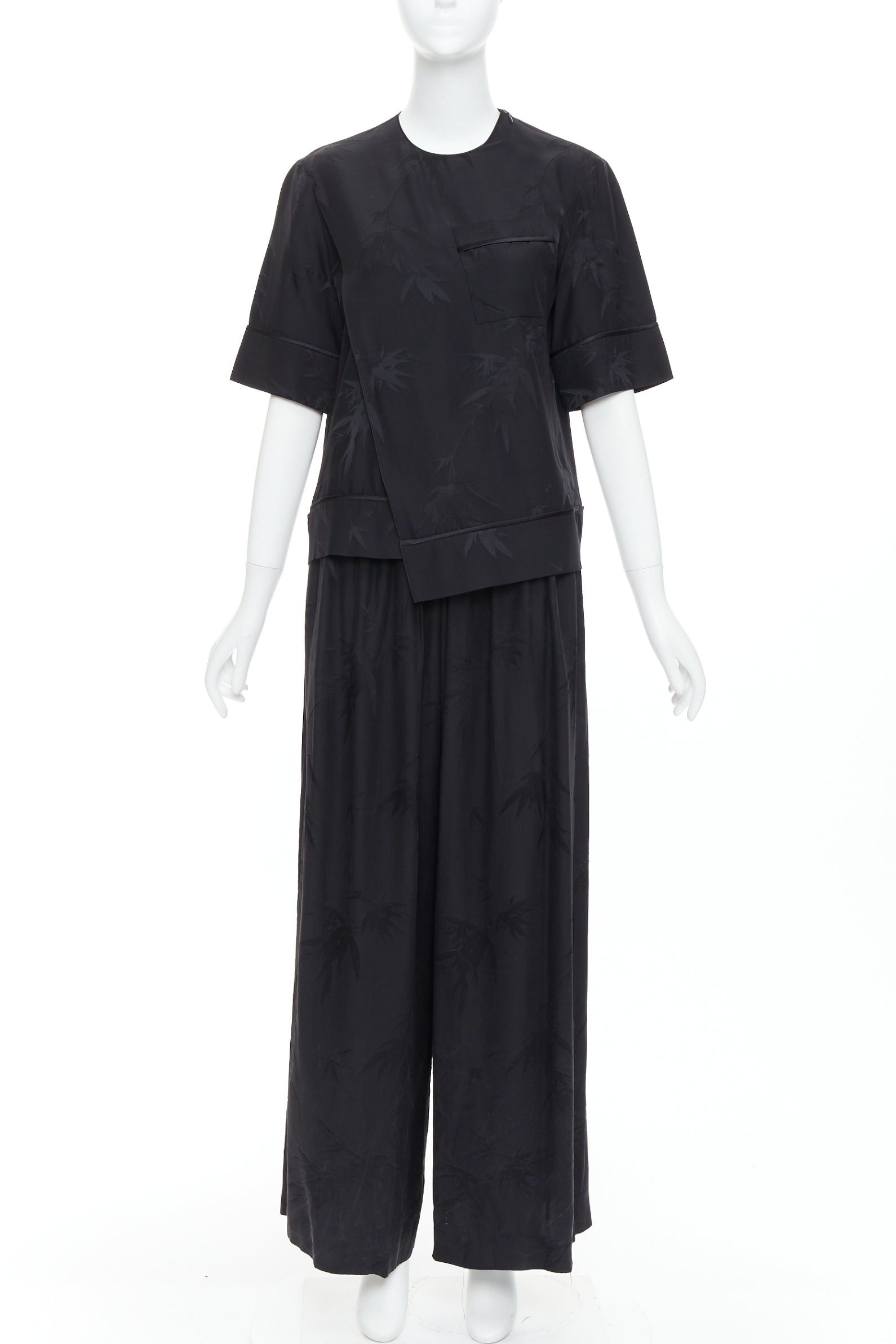 Other MS MIN 100% silk black bamboo brocade relaxed shirt pants set Size 26" / US 2 / IT 38 - 1 Thumbnail