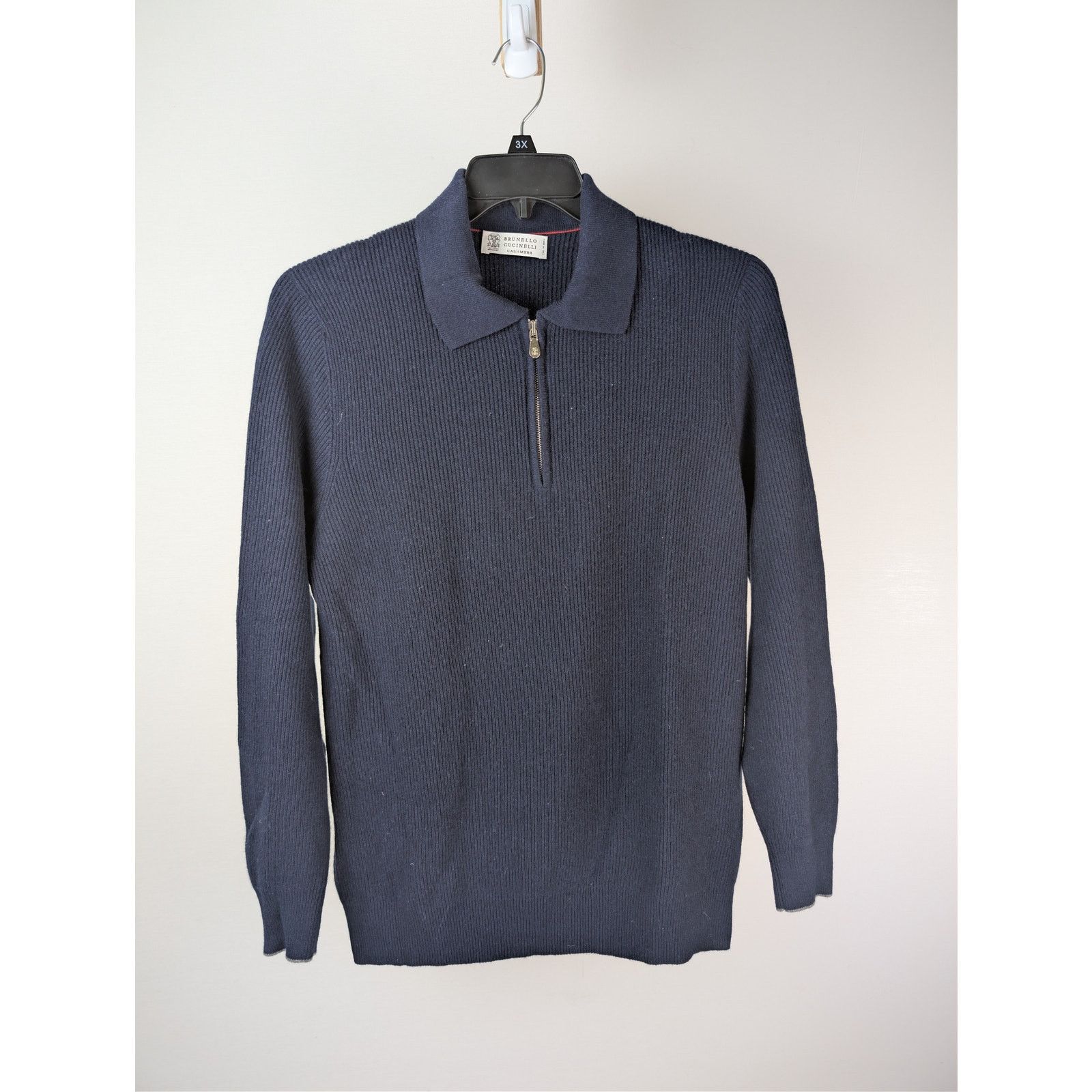 Brunello Cucinelli o1rshd1 CC20 Men's Ribbed Cashmere Zip Polo Sweater in Navy Size US M / EU 48-50 / 2 - 2 Thumbnail
