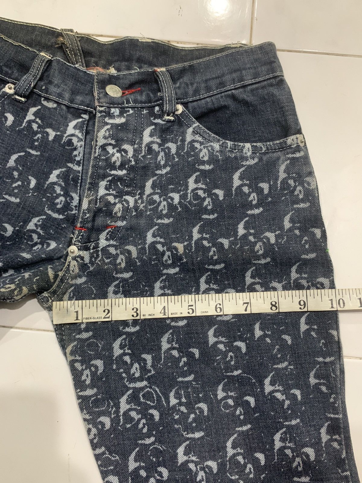 Japanese Brand Vintage Buddhist Punk Skull All Over Print Flared Jeans Size US 27 - 18 Thumbnail