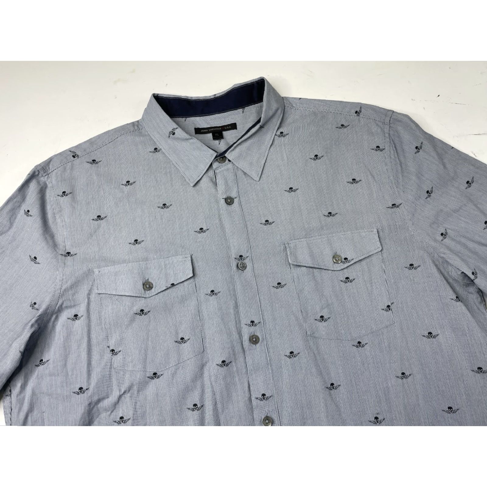 John Varvatos John Varvatos Shirt Skull Wings Print Short Sleeve Button Up Blue XL Mens Size US XL / EU 56 / 4 - 2 Thumbnail