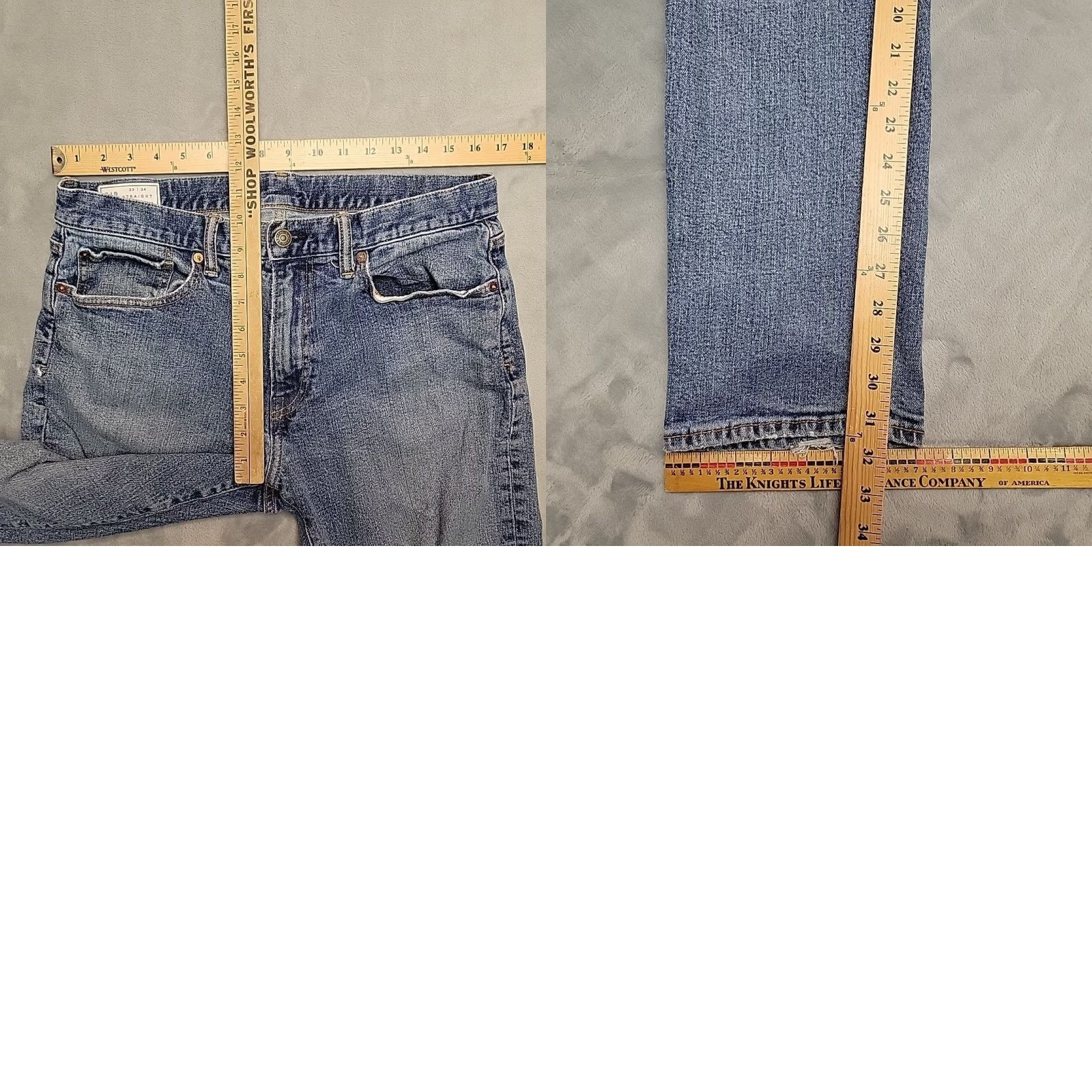 Gap VINTAGE Gap Jeans Mens 33x34 Blue Denim 100% Cotton Straight Leg Distressed Faded Size US 33 - 8 Thumbnail