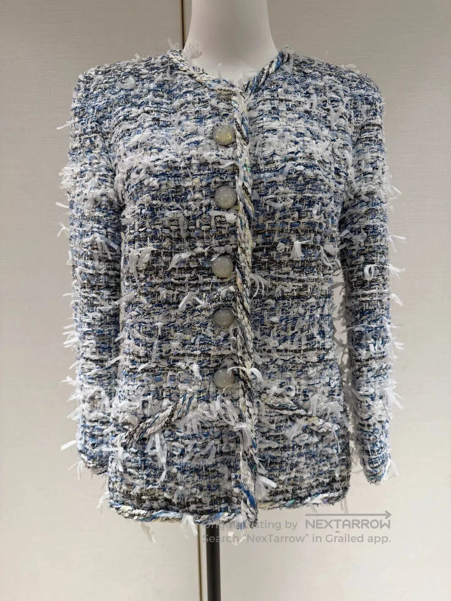 Chanel Chanel Waterfall Blue White Tweed Jacket. Size US M / EU 48-50 / 2 - 1 Thumbnail