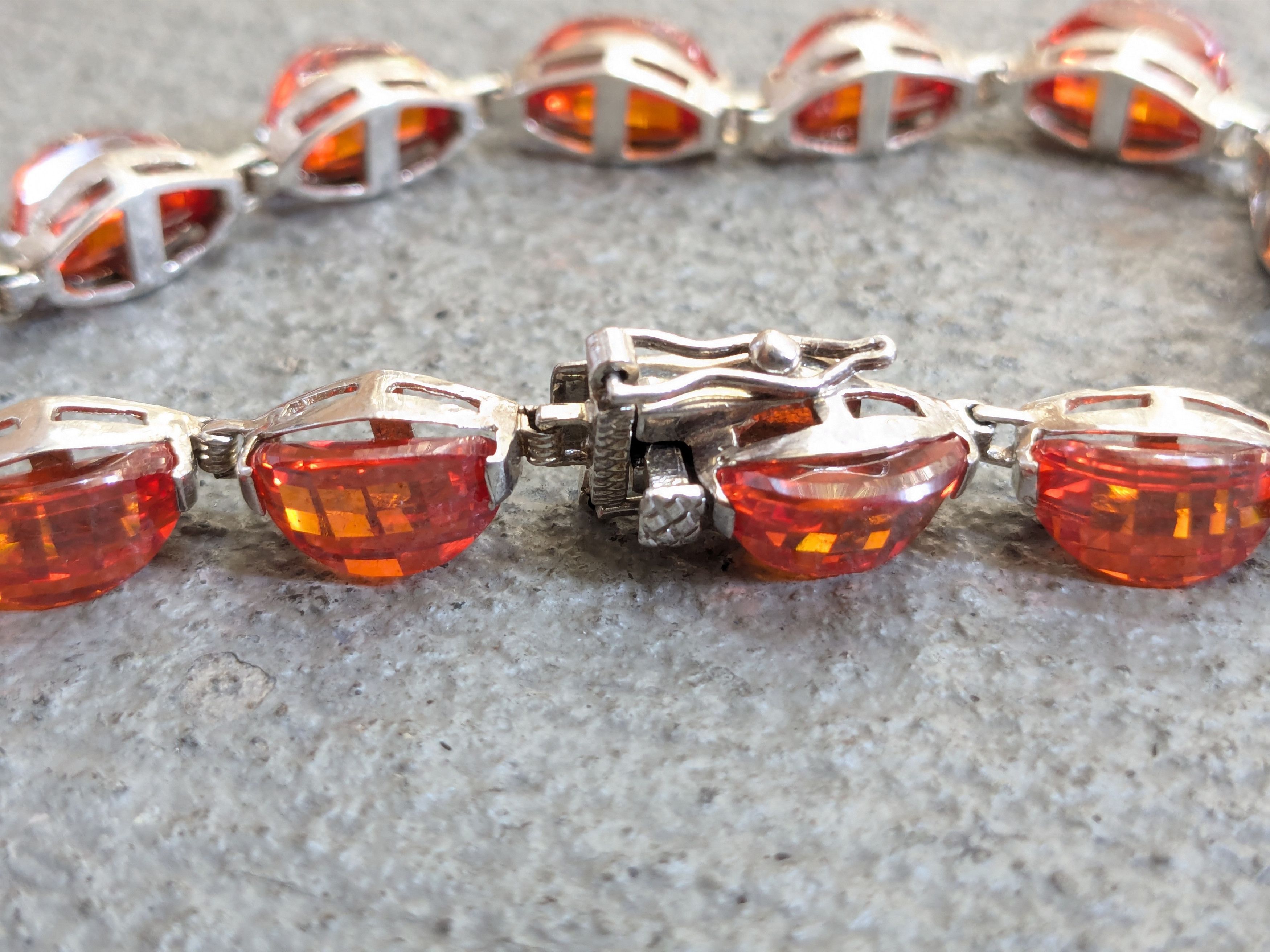 Other Sterling Silver Tennis Bracelet Orange Glass 7.25 Size ONE SIZE - 5 Thumbnail