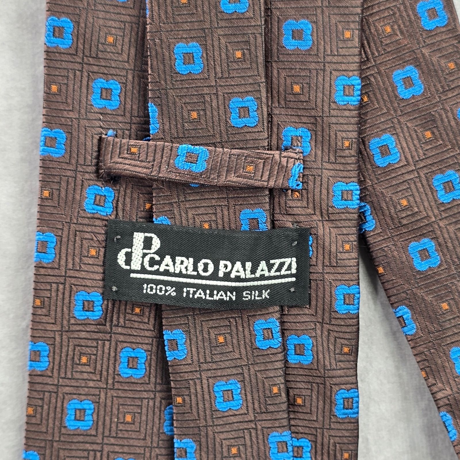Carlo Palazzi Carlo Palazzi Brown Blue Floral 100% Italian Silk Neck Tie Size 28 - 4 Thumbnail