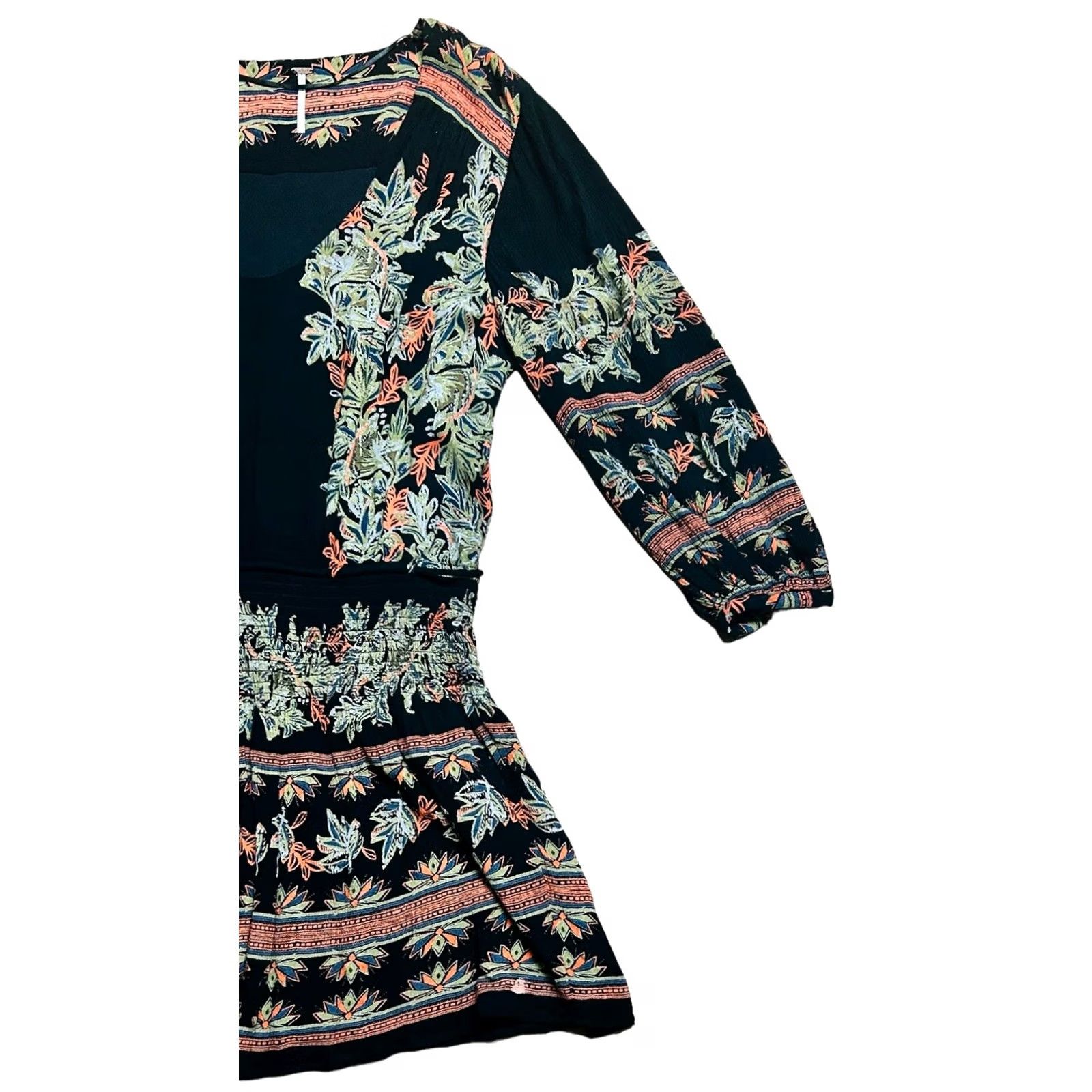 Free People Free People Moonlight Drive Printed Mini Dress Boho Tassels Women’s Size M Black Floral Asymmetric Sleeve Lined Short Dress Size M / US 6-8 / IT 42-44 - 3 Thumbnail