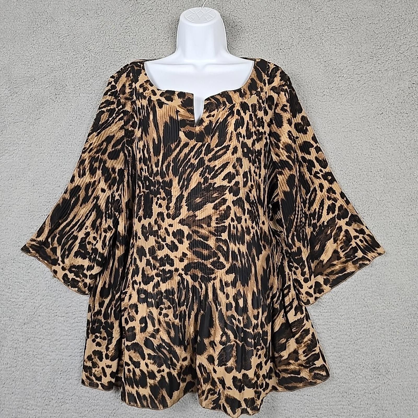 Other JMS Womens Plus Size 3X Leopard Print Pleated Top 3/4 Sleeve Size 3XL / US 20-22 - 1 Thumbnail