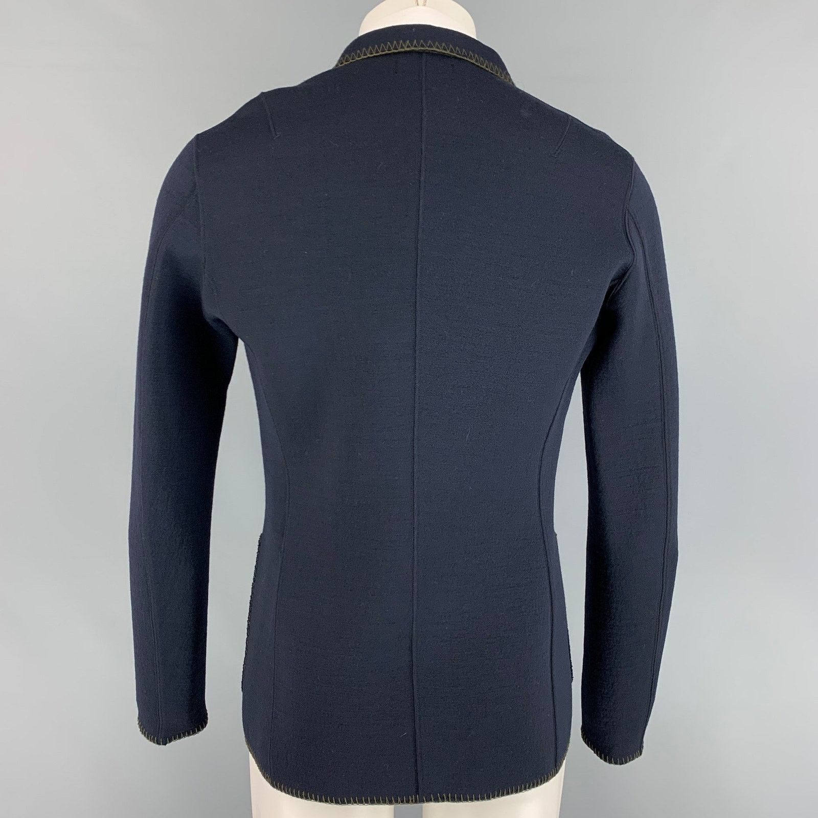Kolor Size L Navy Green Contrast Stitch Wool Nylon Sport Coat Size 40R - 3 Thumbnail