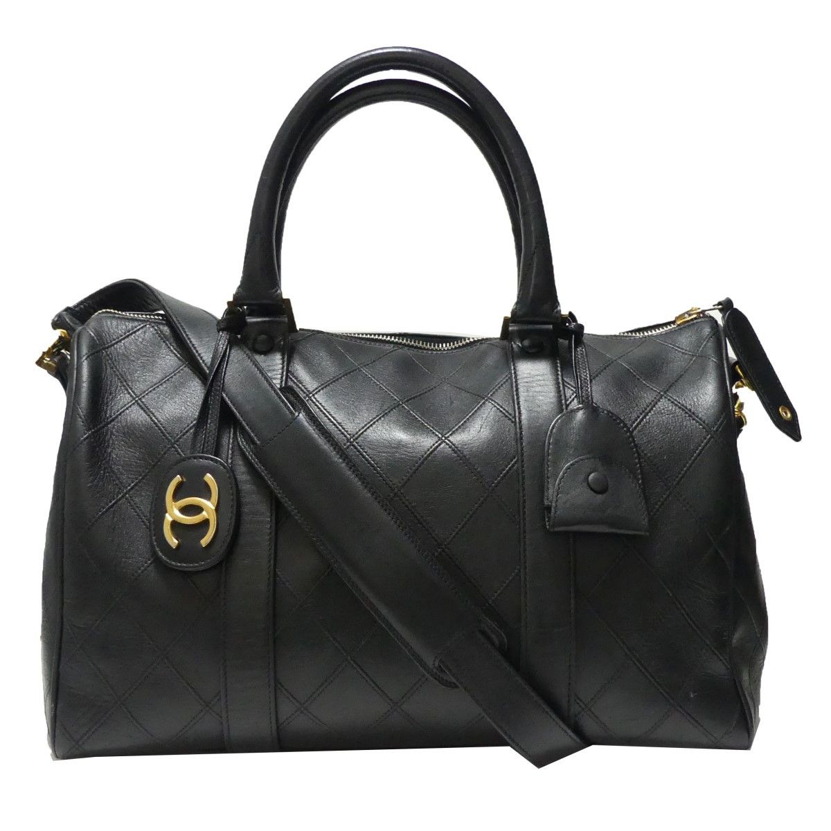 Chanel Bicolor Coco Mark 2way Leather Shoulder Hand Boston Bag