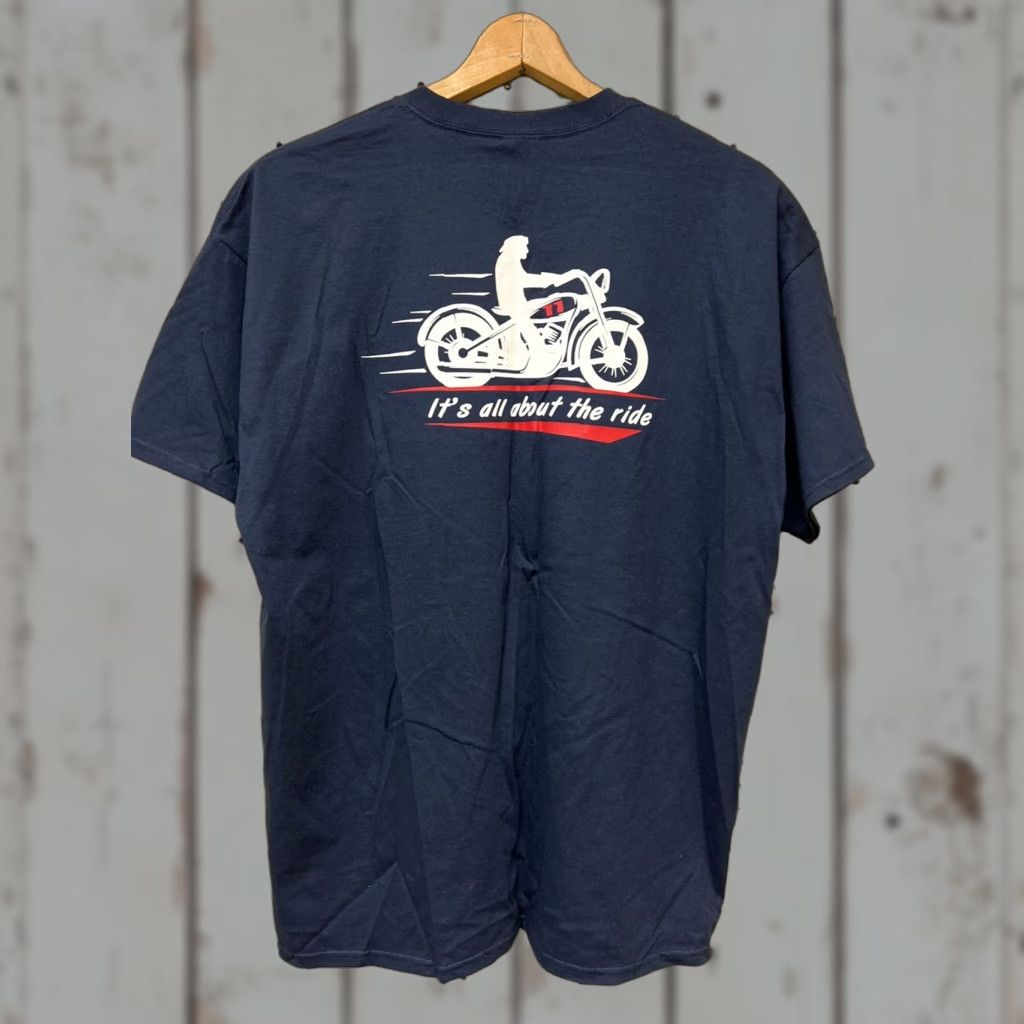 Gildan Gildan Mens XL T-Shirt It’s All About The Ride Blue Short Sleeve Motorcycle Crew Neck Size US XL / EU 56 / 4 - 1 Thumbnail