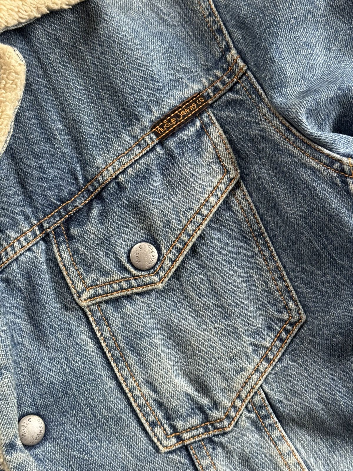 Nudie Jeans × Vintage Nudie Jeans co M denim Sherpa jacket lenny tangerine blue Size US M / EU 48-50 / 2 - 5 Thumbnail