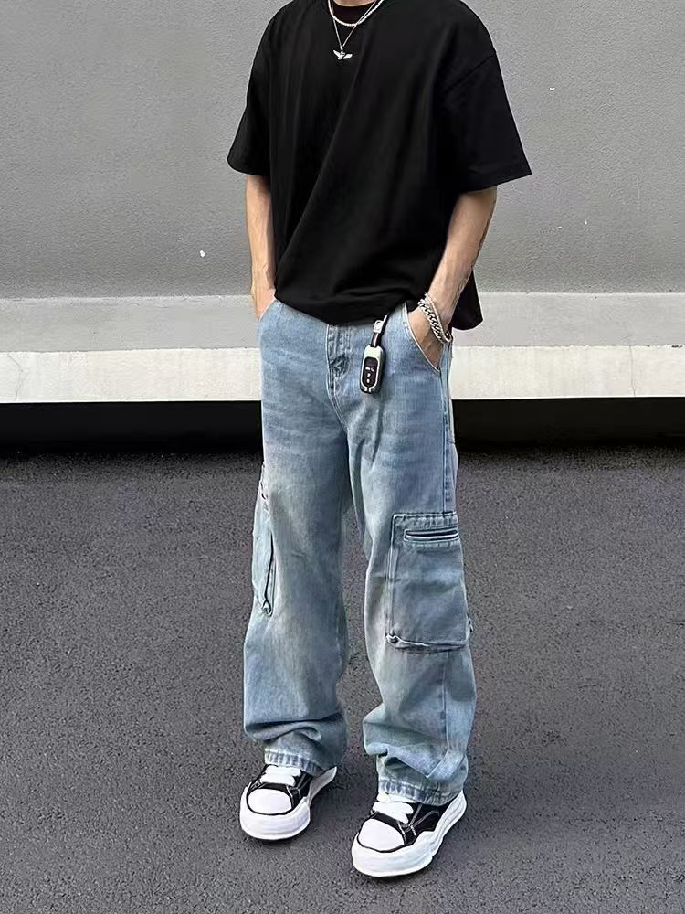Japanese Brand × Jean Vintage Light Blue Workwear Straight Leg Loose Jeans Size US 32 / EU 48 - 2 Thumbnail