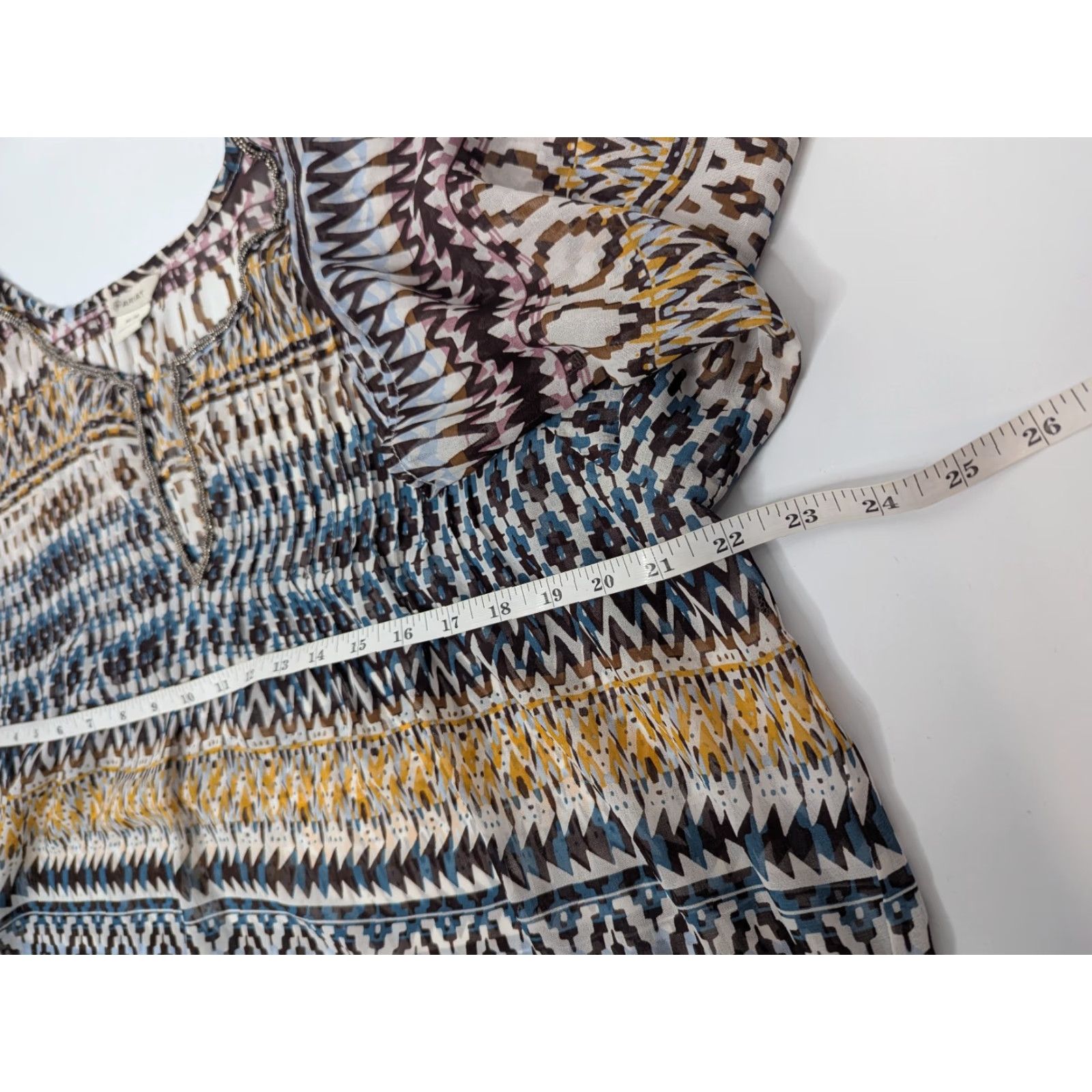 Ariat Ariat Tunic Shirt Geometric Beaded Chiffon Bohemian Western Print 3/4 Sleeve V-Neck Size M Multicolor Casual Womens Size M / US 6-8 / IT 42-44 - 6 Thumbnail