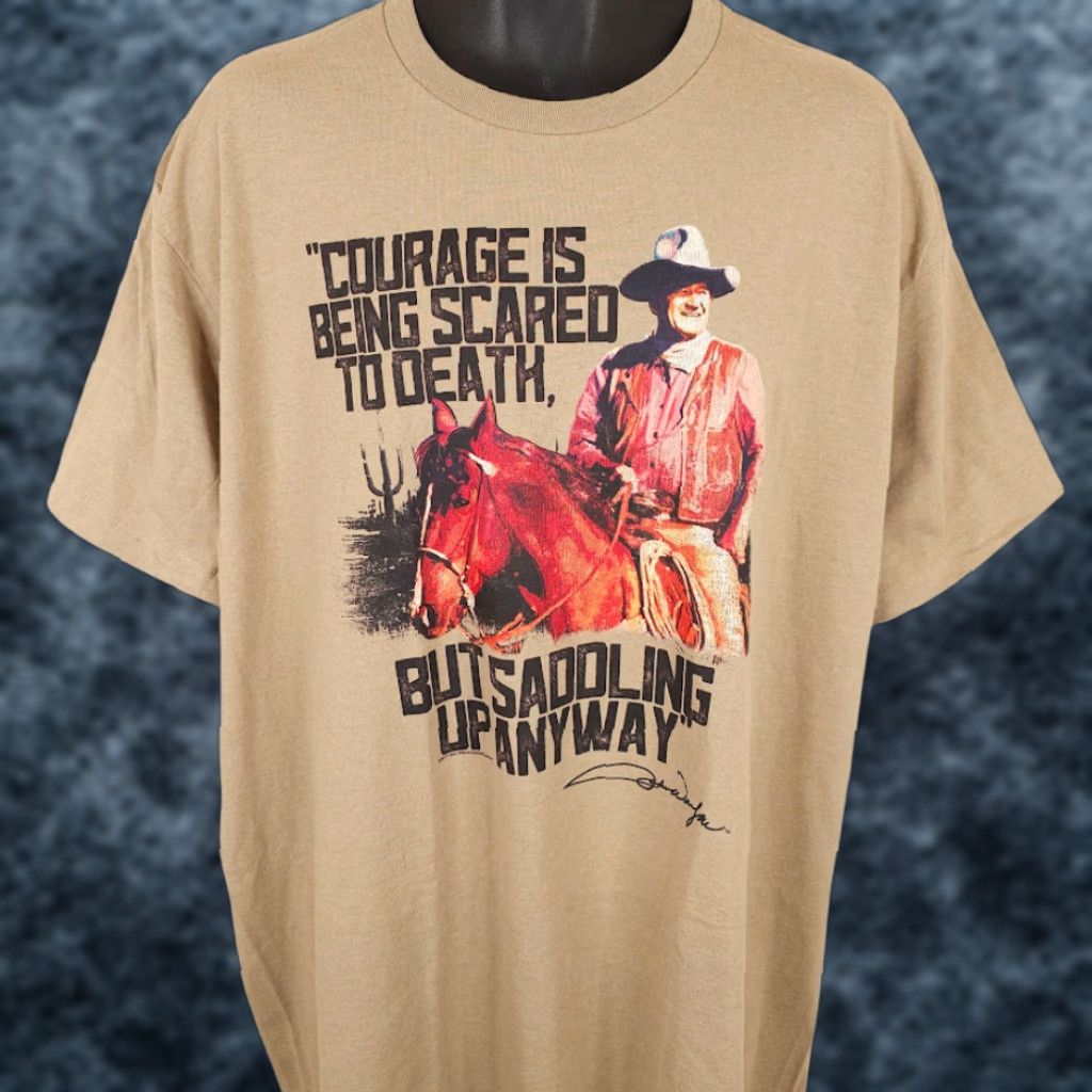 Vintage John Wayne Shirt Mens 2XL Beige Courage Quote Cowboy Western Legend Size US XXL / EU 58 / 5 - 1 Thumbnail