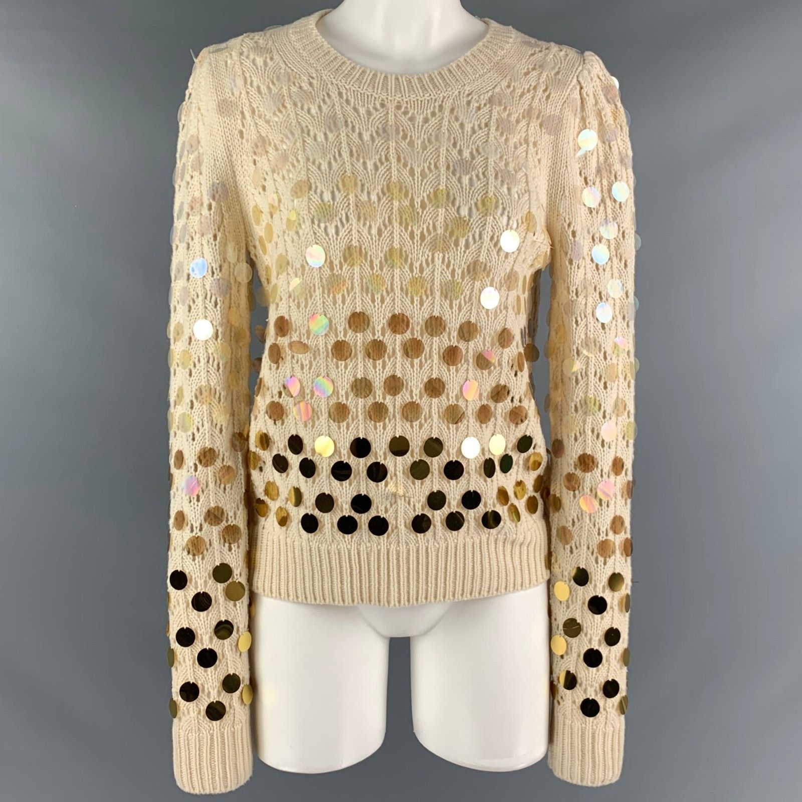 Marc Jacobs MARC JACOBS Size M Cream Gold Wool Cashmere Payettes Sweater Size M / US 6-8 / IT 42-44 - 1 Thumbnail