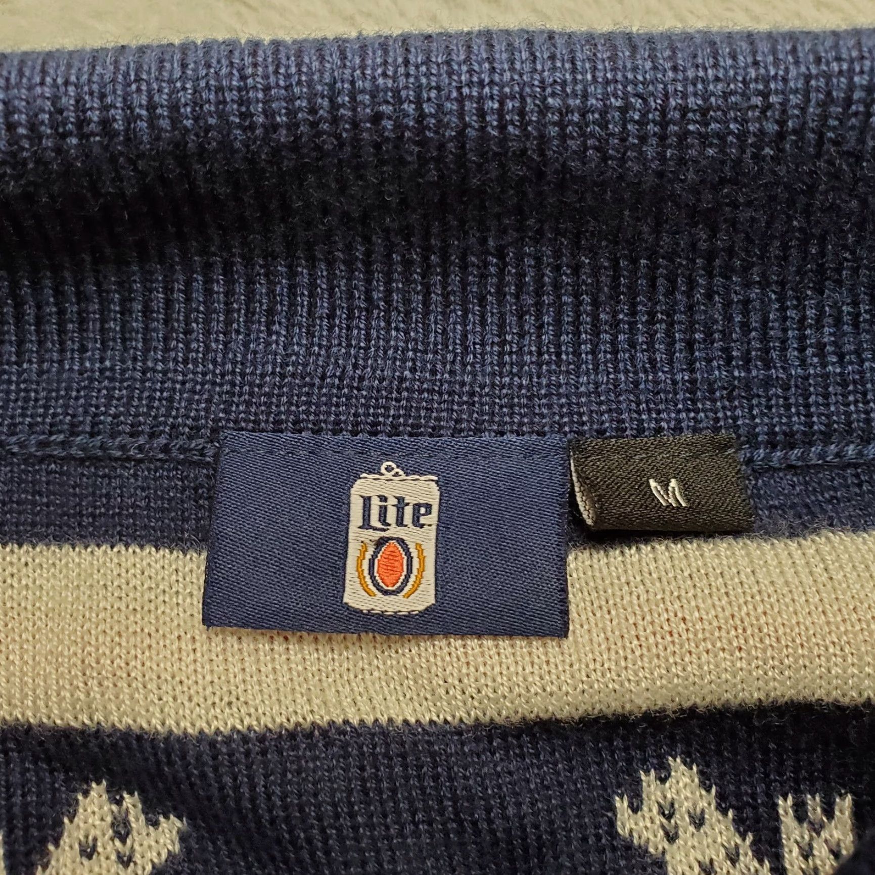 Vintage Miller Lite Ugly Christmas Sweater Men M Blue Pullover Casual Knit Crew Neck Fair Isle Logo Holiday Weekend Vintage? Size US M / EU 48-50 / 2 - 3 Thumbnail
