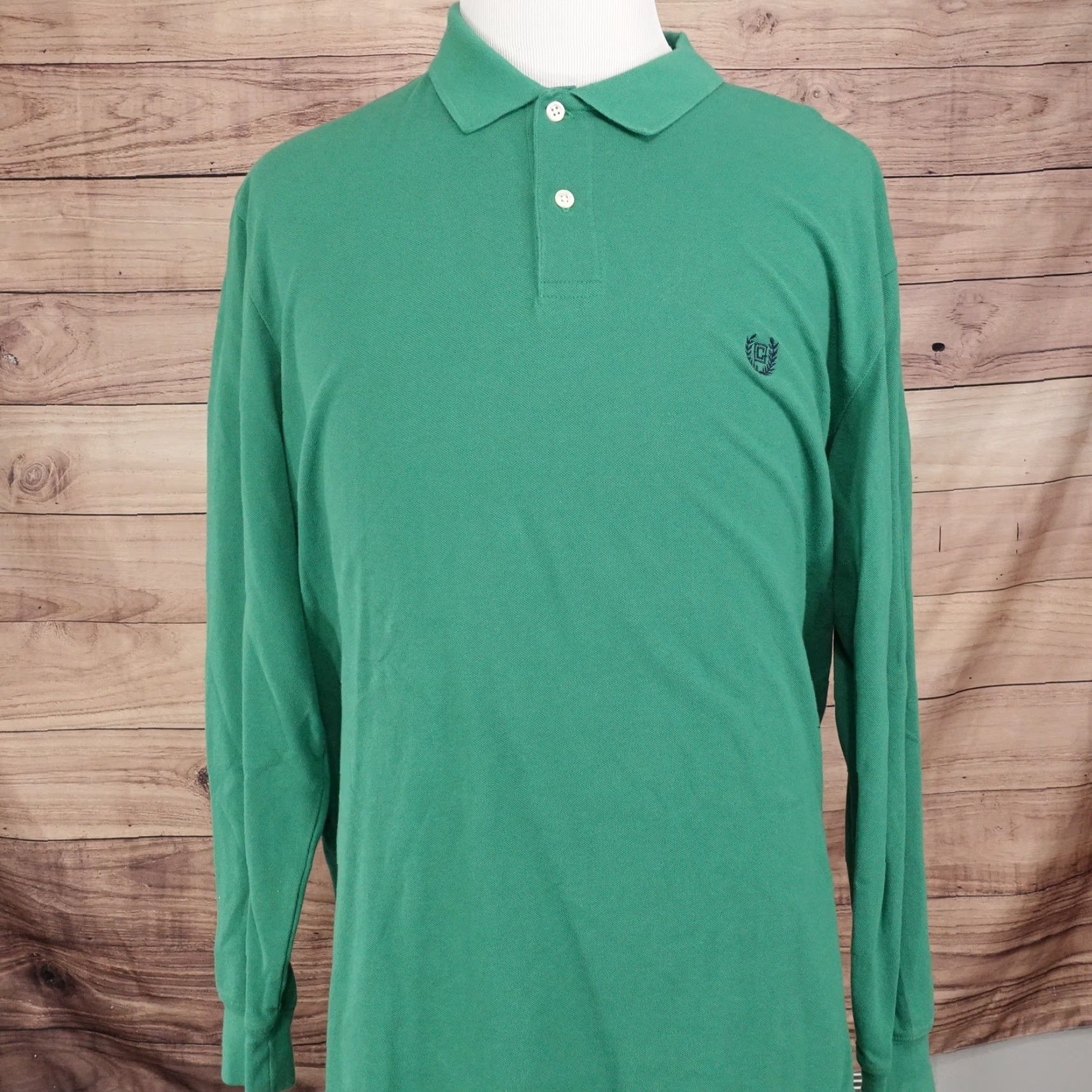 Chaps CHAPS Polo Shirt Long Sleeve Solid Green Mens XL 1/2 Button Collar Cotton Classic Fit 1990s? Size US XL / EU 56 / 4 - 3 Thumbnail