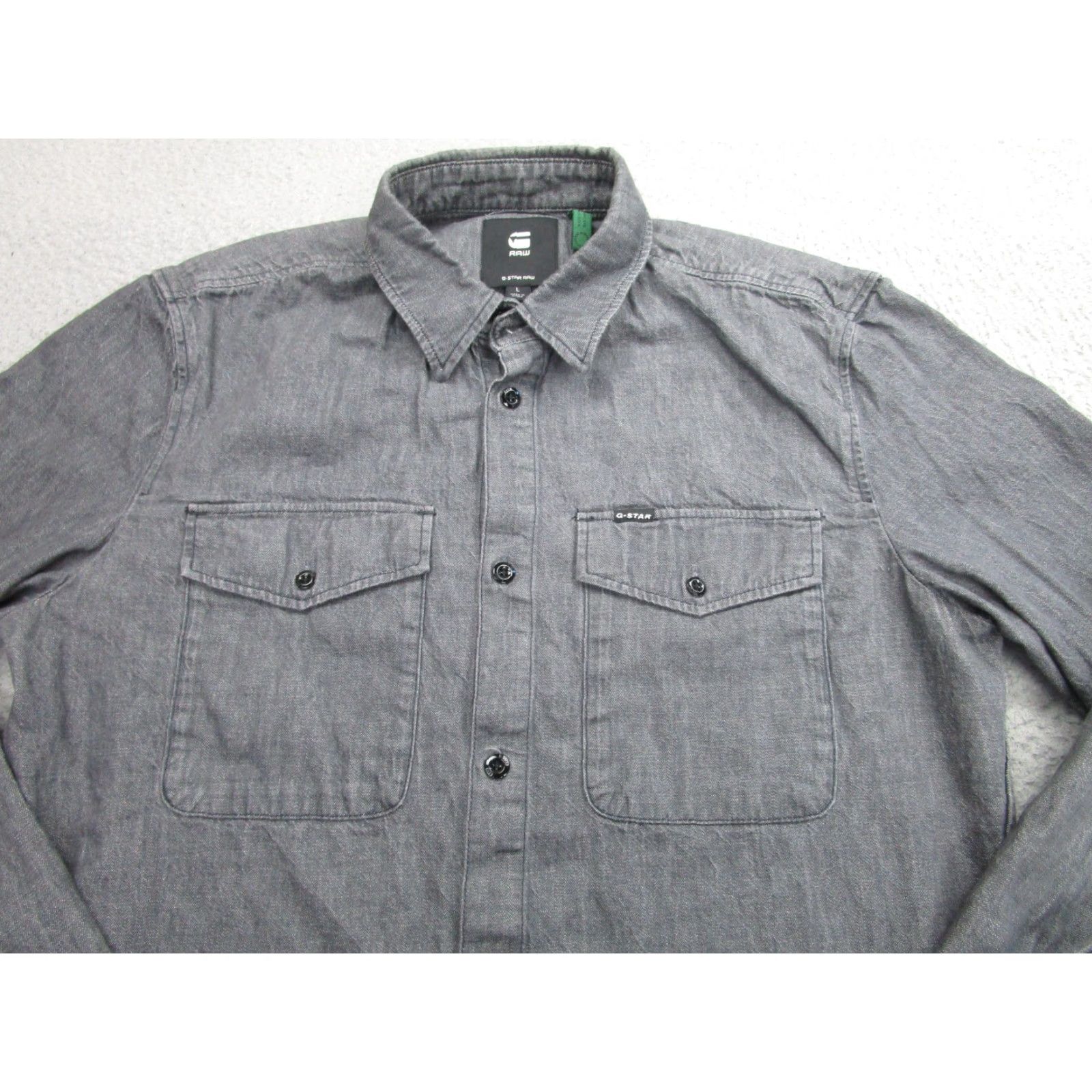 Vintage G-Star RAW Marine Slim Button-Up Shirt Mens Large Gray Long Sleeve Organic Cotton Size US L / EU 52-54 / 3 - 2 Thumbnail