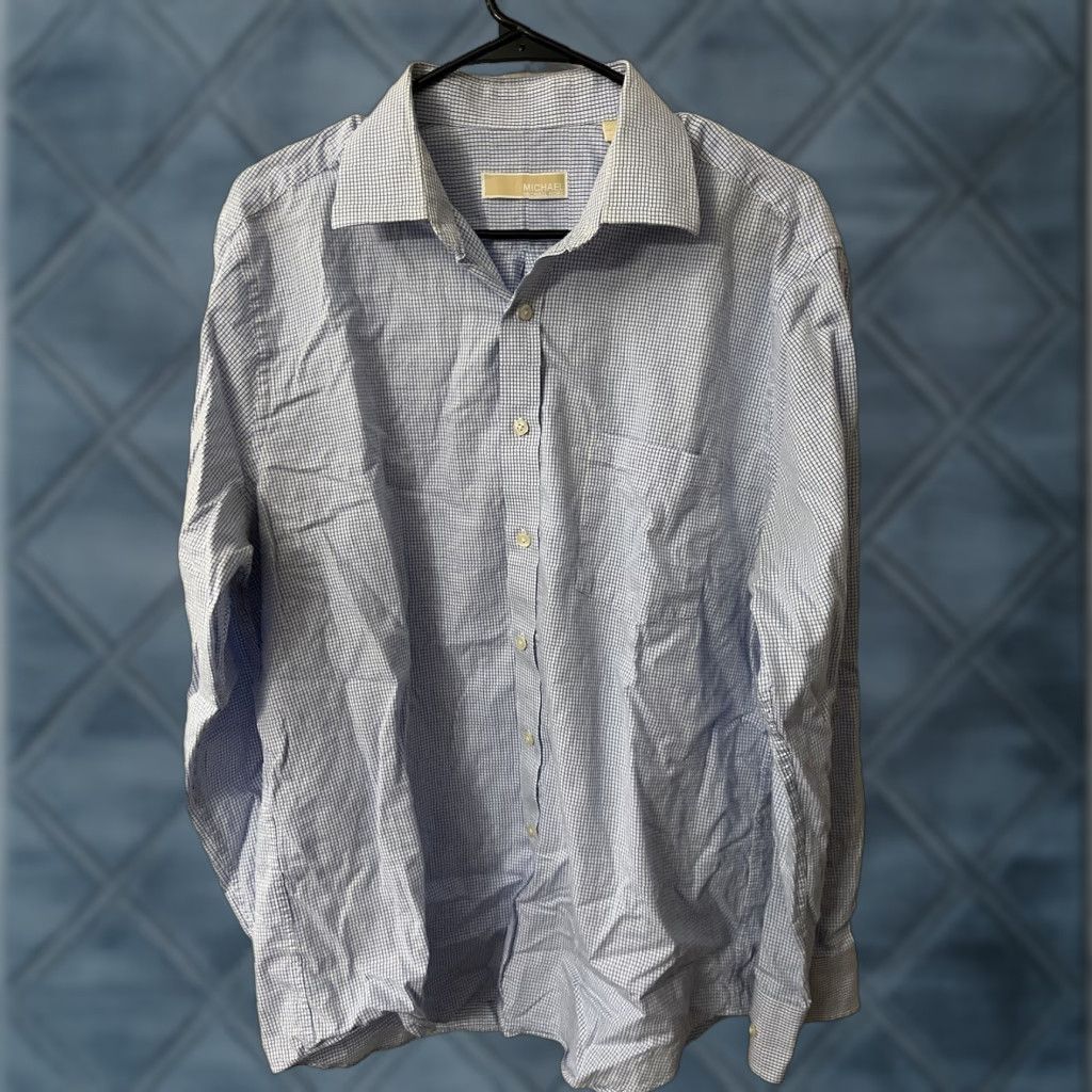 Michael Kors Michael Kors Button-Up Shirt Blue Plaid 17 34-35 100% Cotton Non Iron Long Sleeve Collared Spread Men Dress Shirt Size 46R - 1 Thumbnail