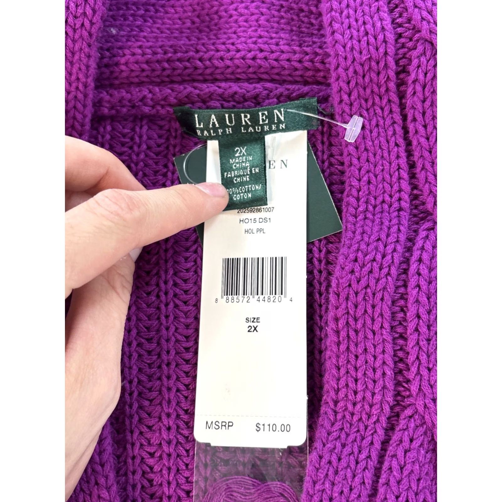 Ralph Lauren Lauren Ralph Vneck Sweater Womens Purple Chunky Knit Heavyweight Size XXL / US 16-18 / IT 52-54 - 4 Thumbnail