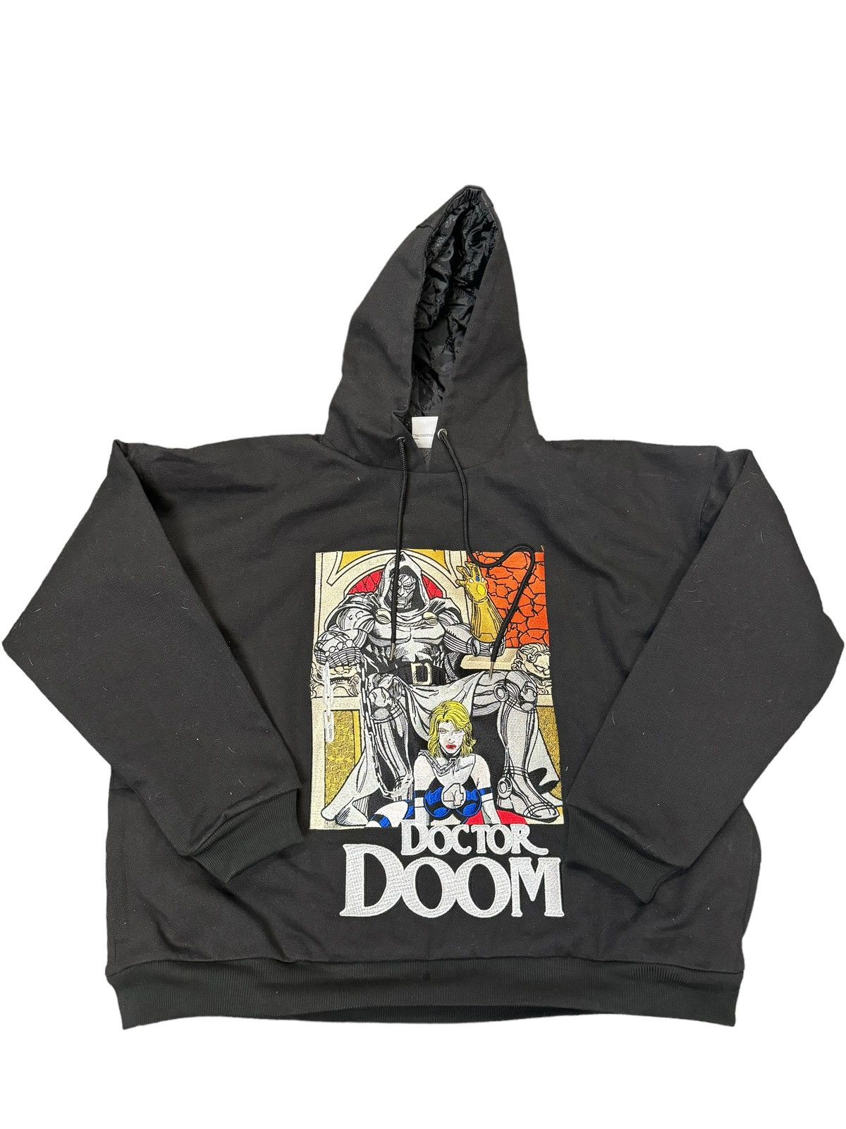 image of God Dr. Doom Sue Storm Canvas Hoodie Super Fantastic 4 in Black, Men's (Size XL)