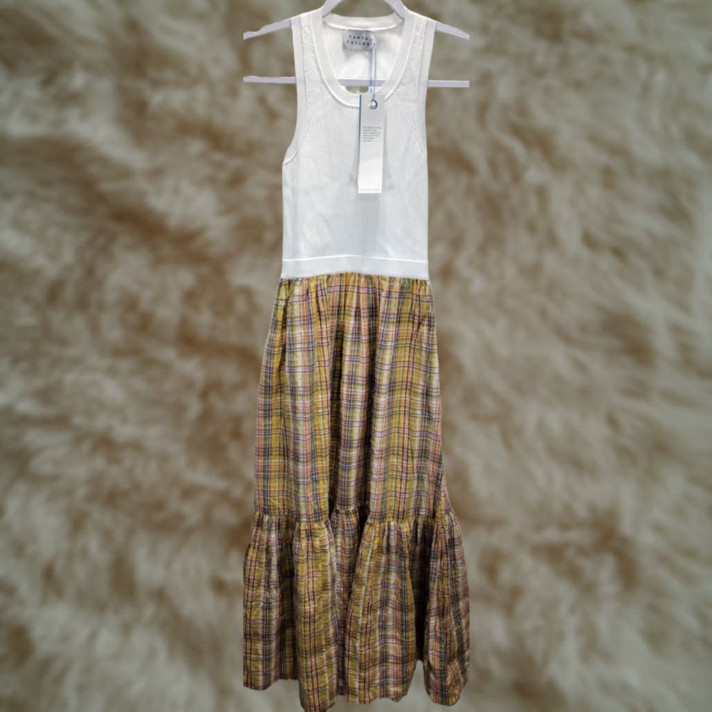 Tanya Taylor Tanya Taylor Womens Dress XS Multicolor Plaid Pockets Sleeveless Open Back Camilla Maxi Tank Dress Long White Open Back Size XS / US 0-2 / IT 36-38 - 1 Thumbnail