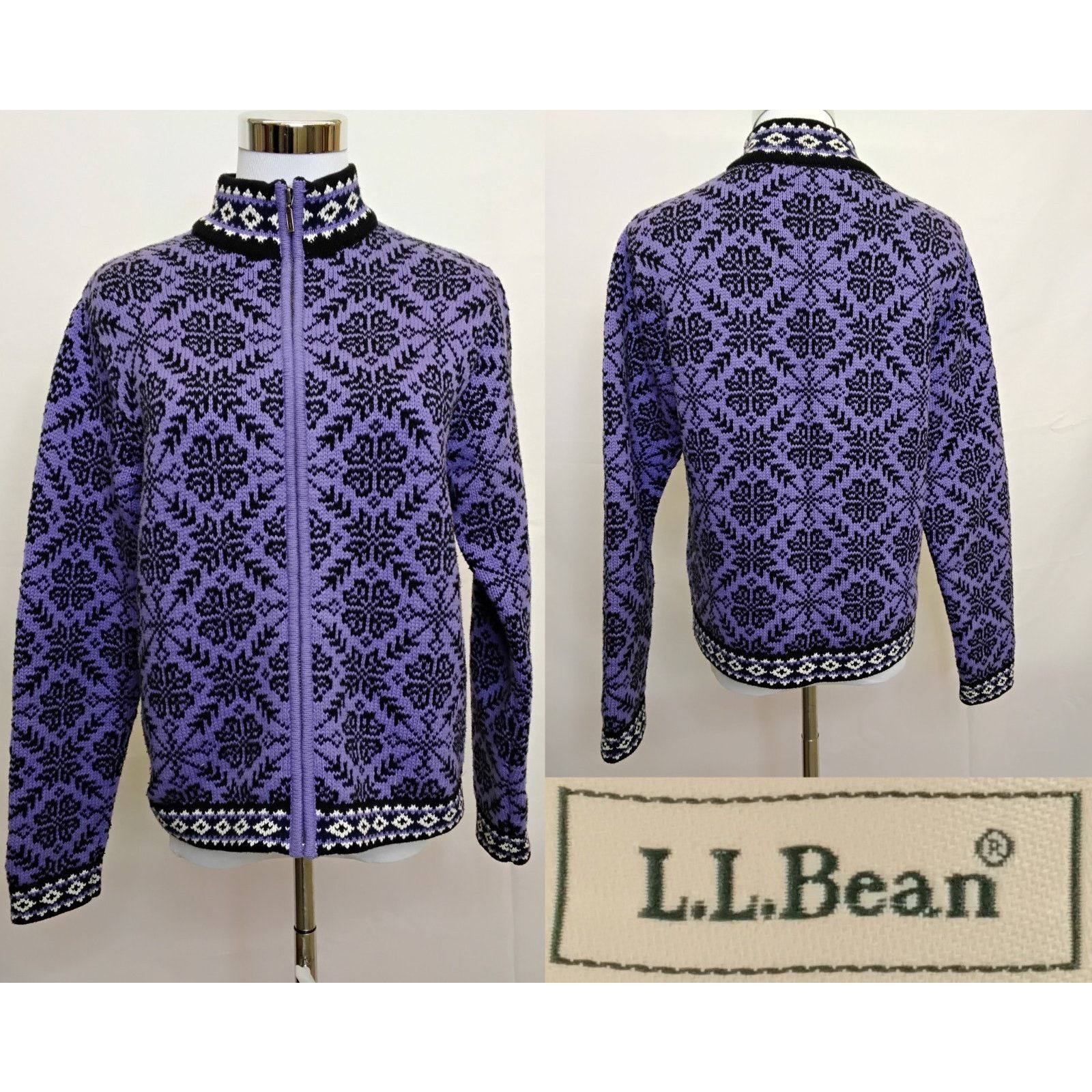 L.L. Bean L.L. Bean Sweater Women's S Purple Full Zip Fair Isle Size S / US 4 / IT 40 - 1 Thumbnail