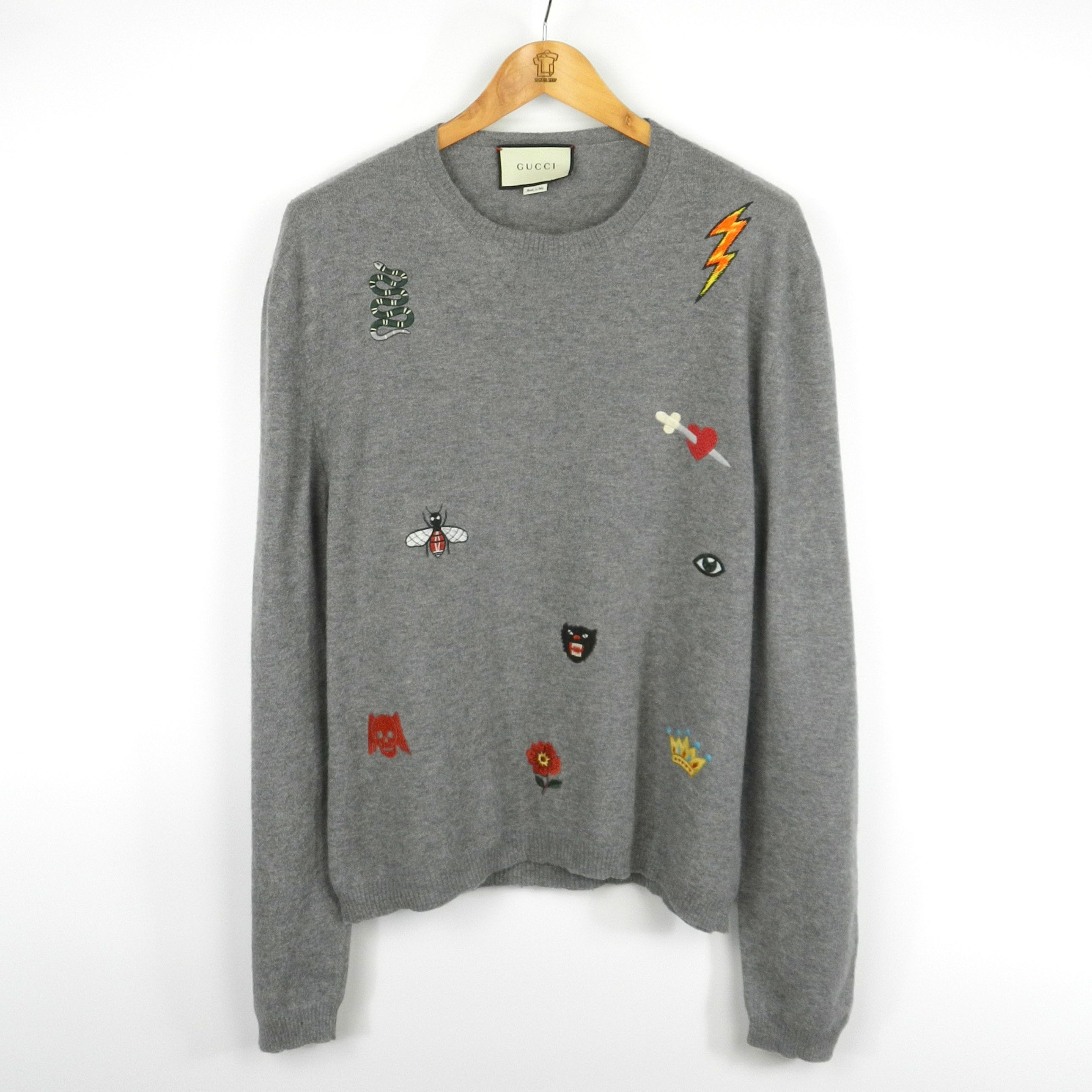 image of Gucci Logo Icons Sweater in Grey, Men's (Size 2XL)