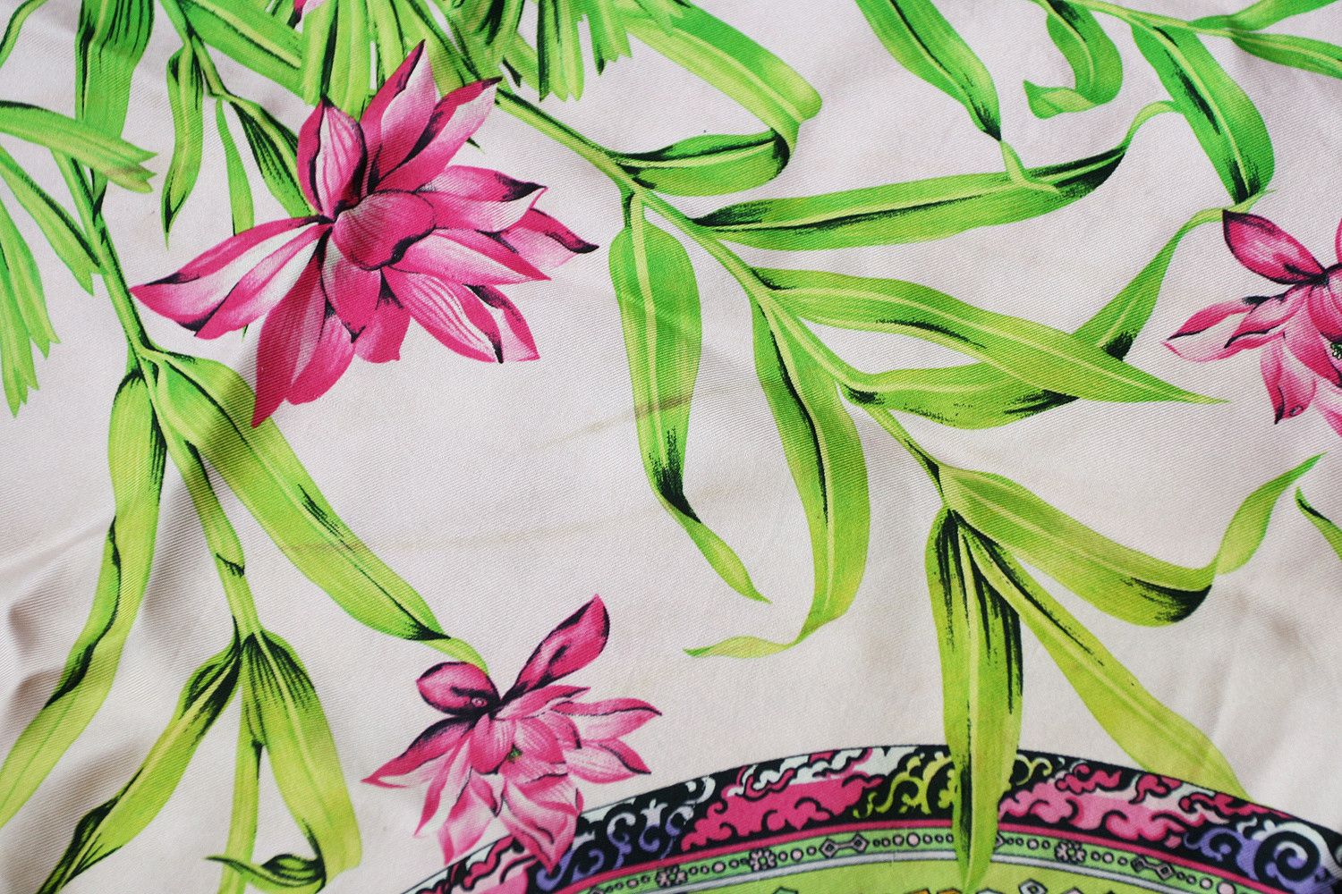 Versace Vintage Versace Italy Buddha Floral Print Silk Luxury Scarf Size ONE SIZE - 6 Thumbnail