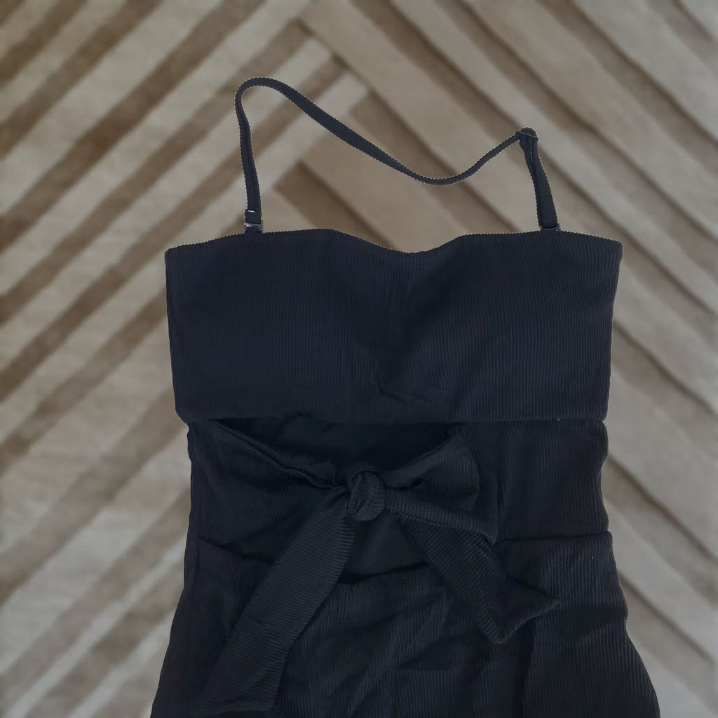 Vintage Aerie Black Ribbed One Piece Swimsuit Cutout Tie Front Full Coverage S Size ONE SIZE - 1 Thumbnail